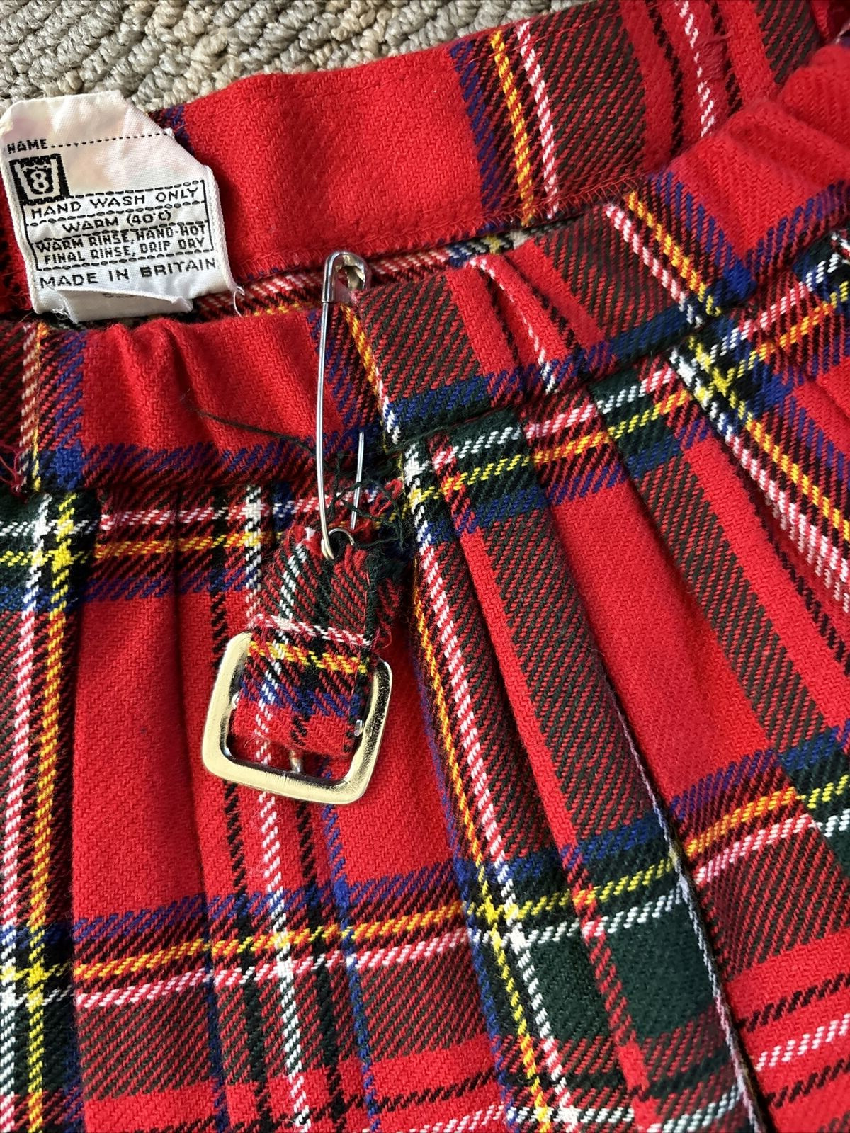 Vtg St Michael Acrilan & Wool Mini Skirt Kilt 23-26″Waist 15” Length Age 9