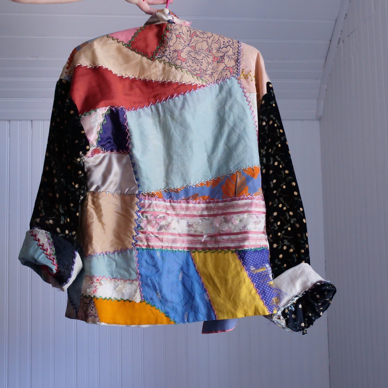 Vintage/antique handmade crazy quilt silk and velvet jacket