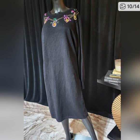 PLAIN JANE VINTAGE JEWELED SWEATER DRESS BLACK LARGE