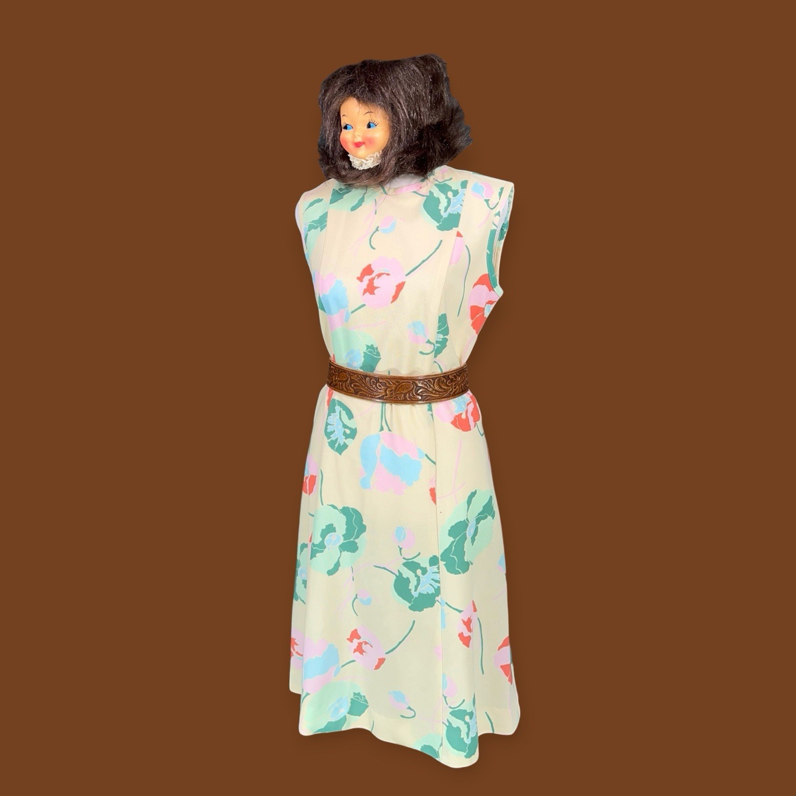 VTG 1960s SEARS FLOWER POWER POLY SHIFT DRESS HIPPIE MOD POPPIE COUNTER CULTURE