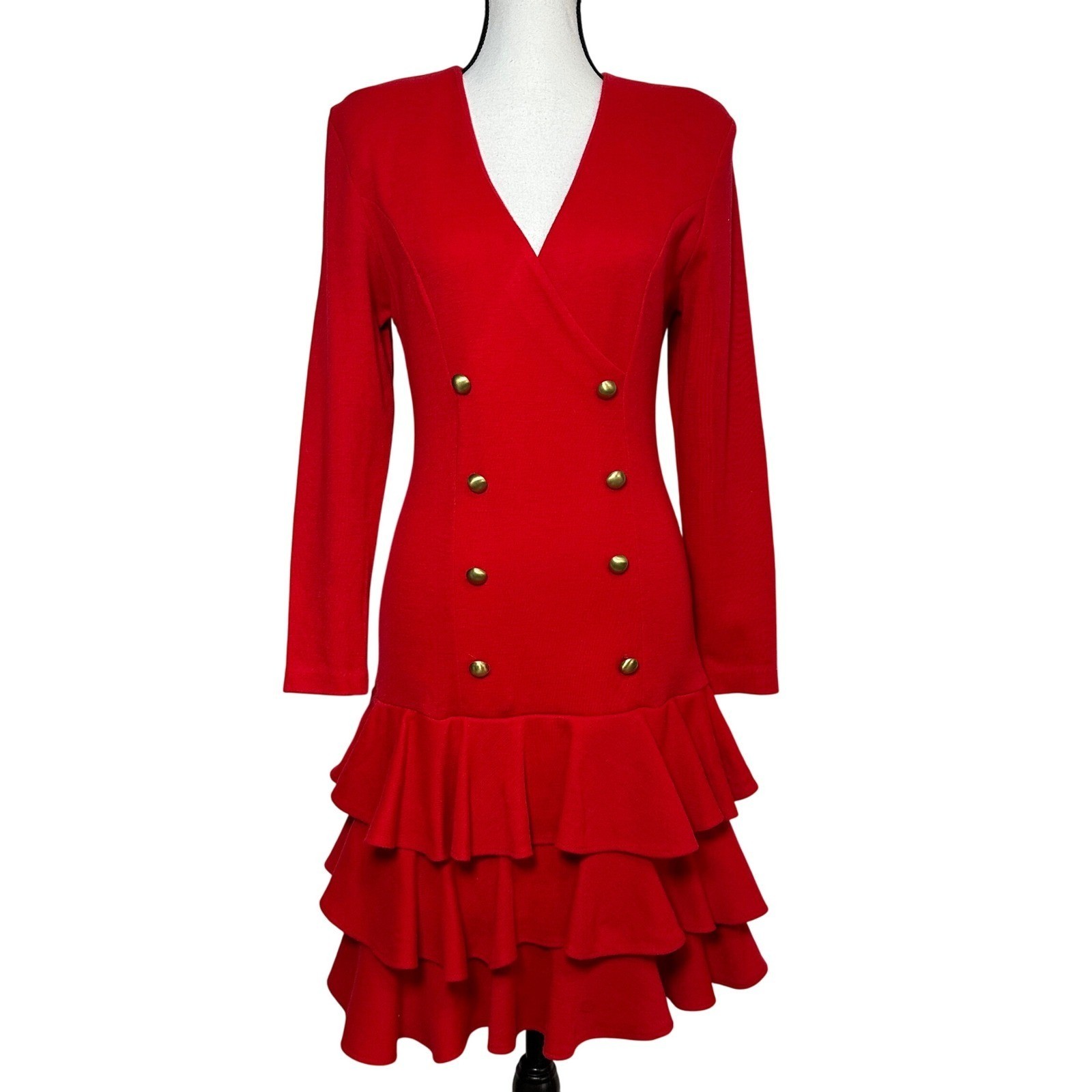 VTG All That Jazz Red Tiered Ruffle Blazer Dress Small Coquette Glam Maximalist