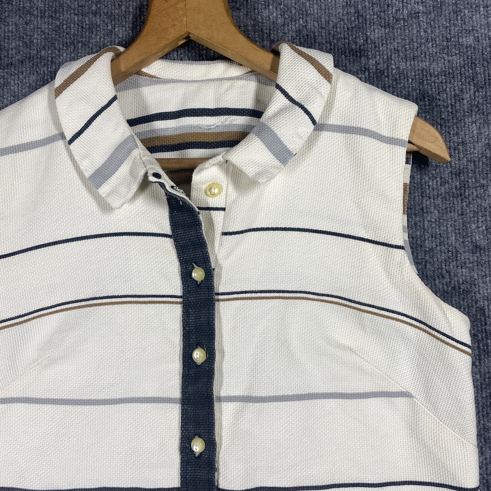 VINTAGE 50s 60s Mod A Line Shift Dress Size 14 Striped Button Up Collar 1960s