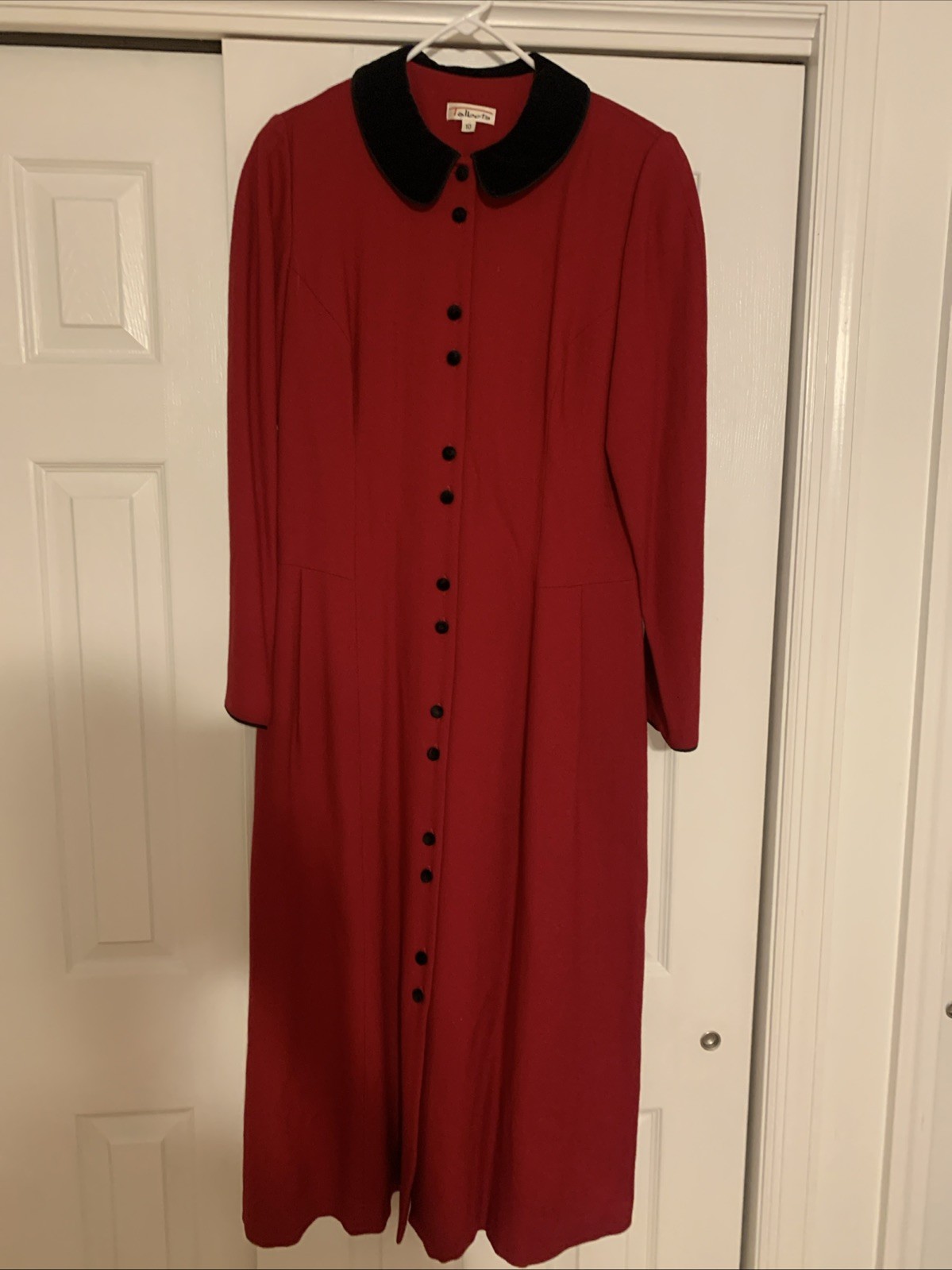 Vintage Talbots Red Winter Dress, Maxi Length, with Black Velvet Trim, Size 10
