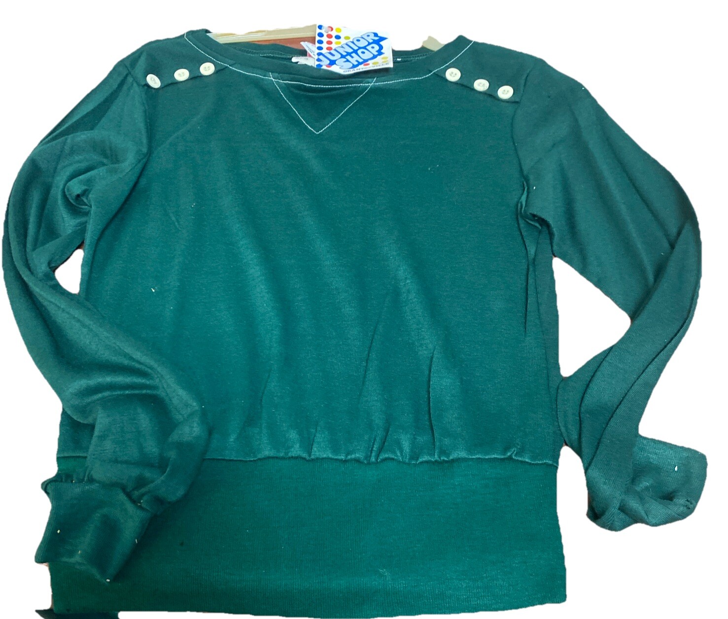 Junior Shop Permanent Press 1970s Vintage Green Long Sleeve Shirt NWT Medium