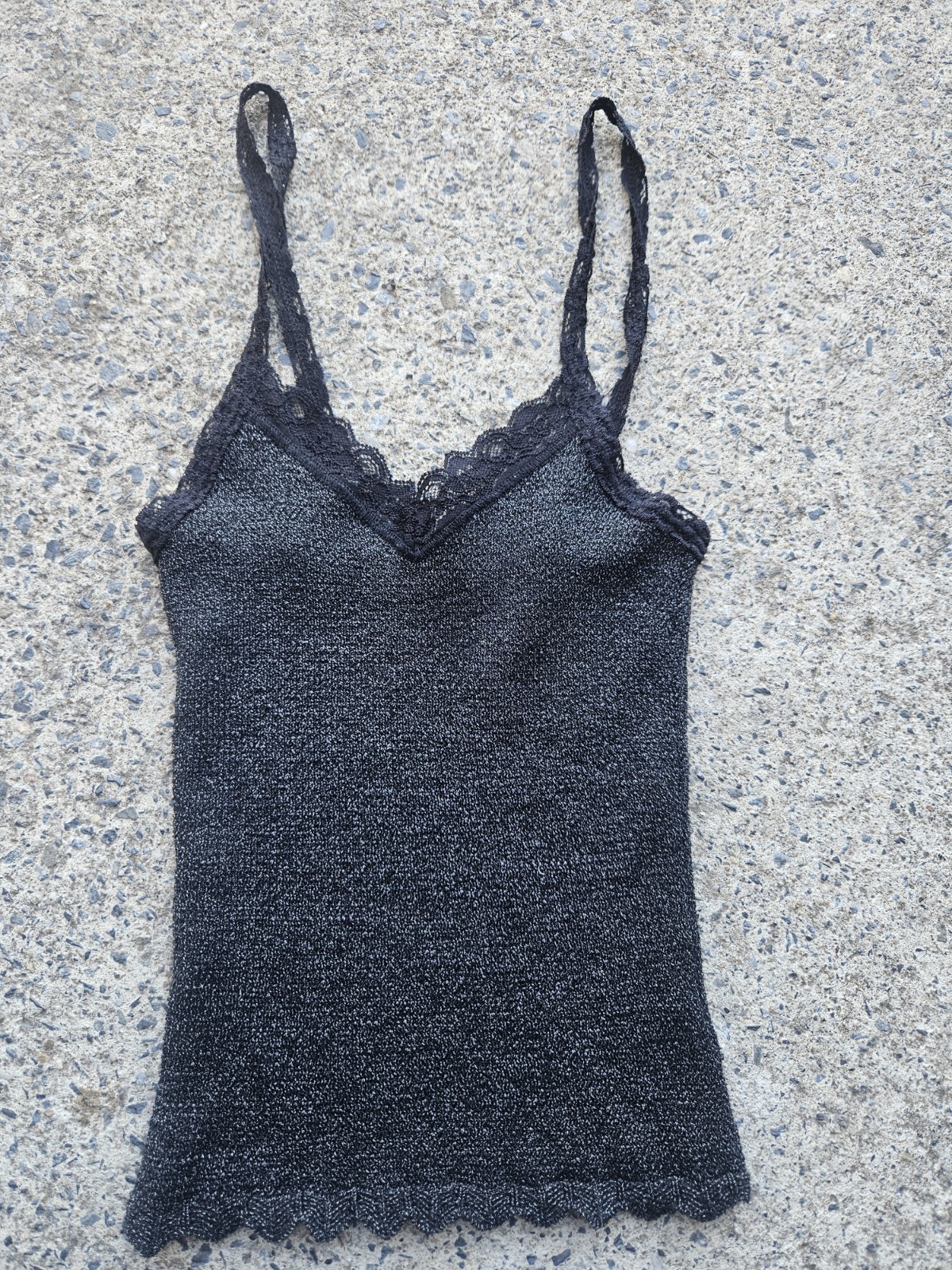 SEX & MONEY Black Gold Glitter Knit Singlet Top | Chunky Metallic Stretch Cami |