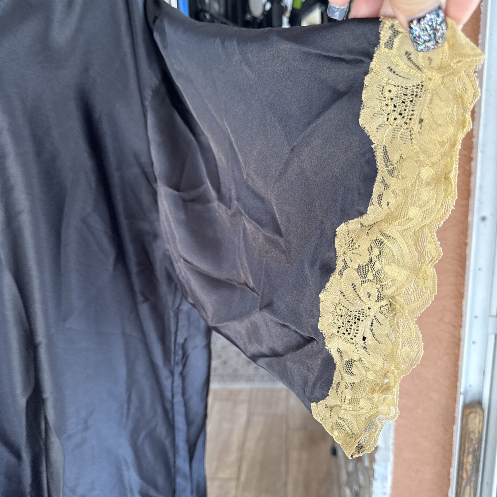 VTG JACALYN’S STUDIO Kaftan W/LACE TRIM BROWN S/M Oversized byx