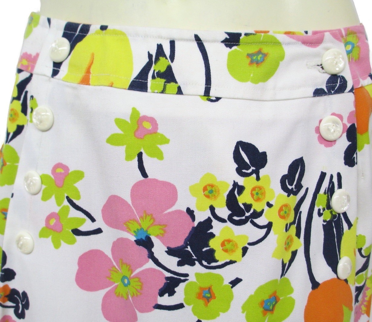VTG Gino Paoli White Floral Skorts S Colorful Wrap Button Skirt 1970’s size 14