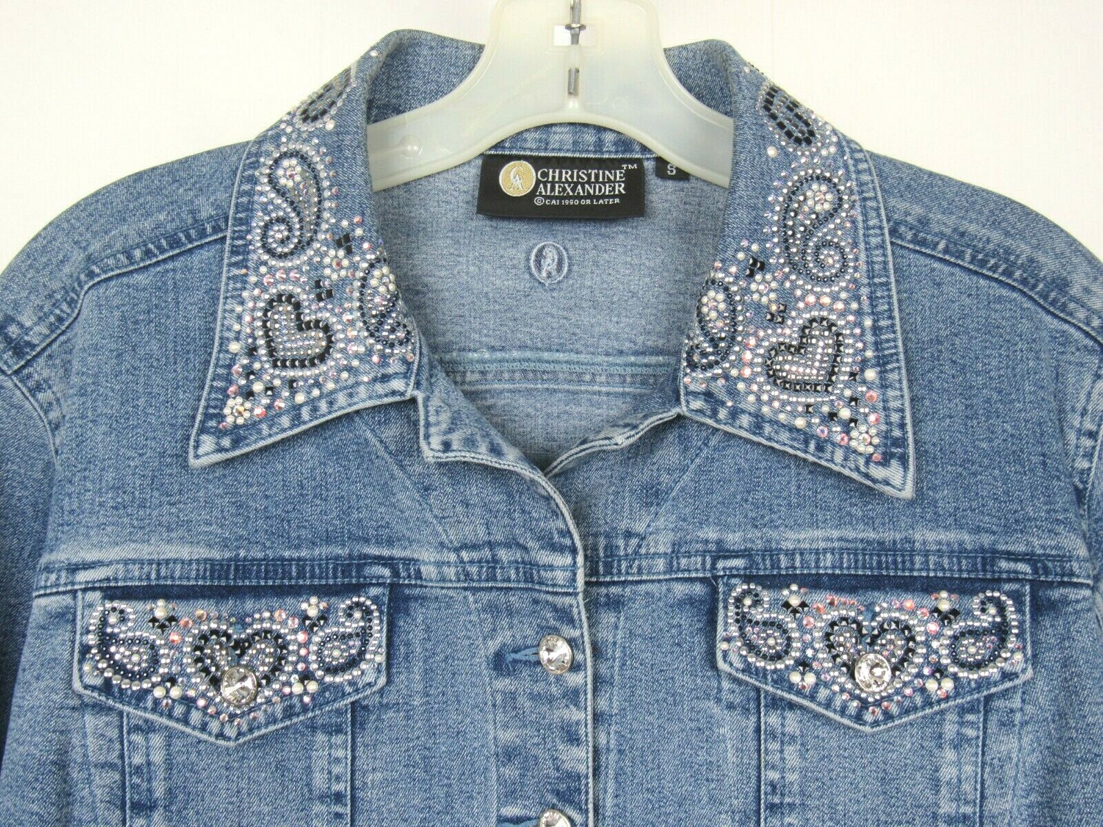 VTG 1990s CHRISTINE ALEXANDER SMALL JEAN JACKET BLING SWAROVSKI CRYSTALS