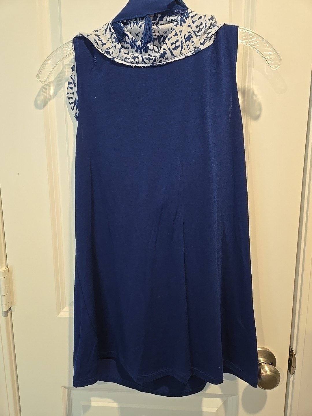 VTG Ruby Rd. Blue Tank with Blue & White Sheer Overlay Blouse Size S