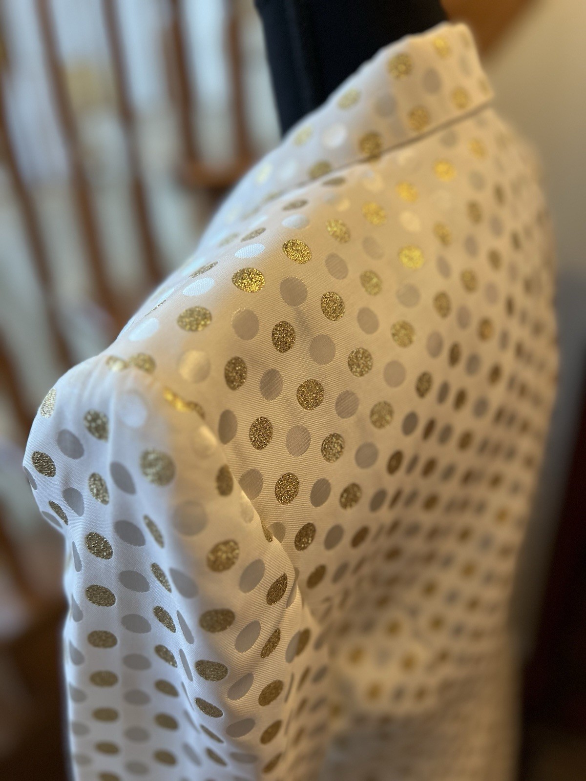 Vintage Criscione Suit Sz 6 Metallic Gold Polka Dot Straight Skirt Gold Buttons