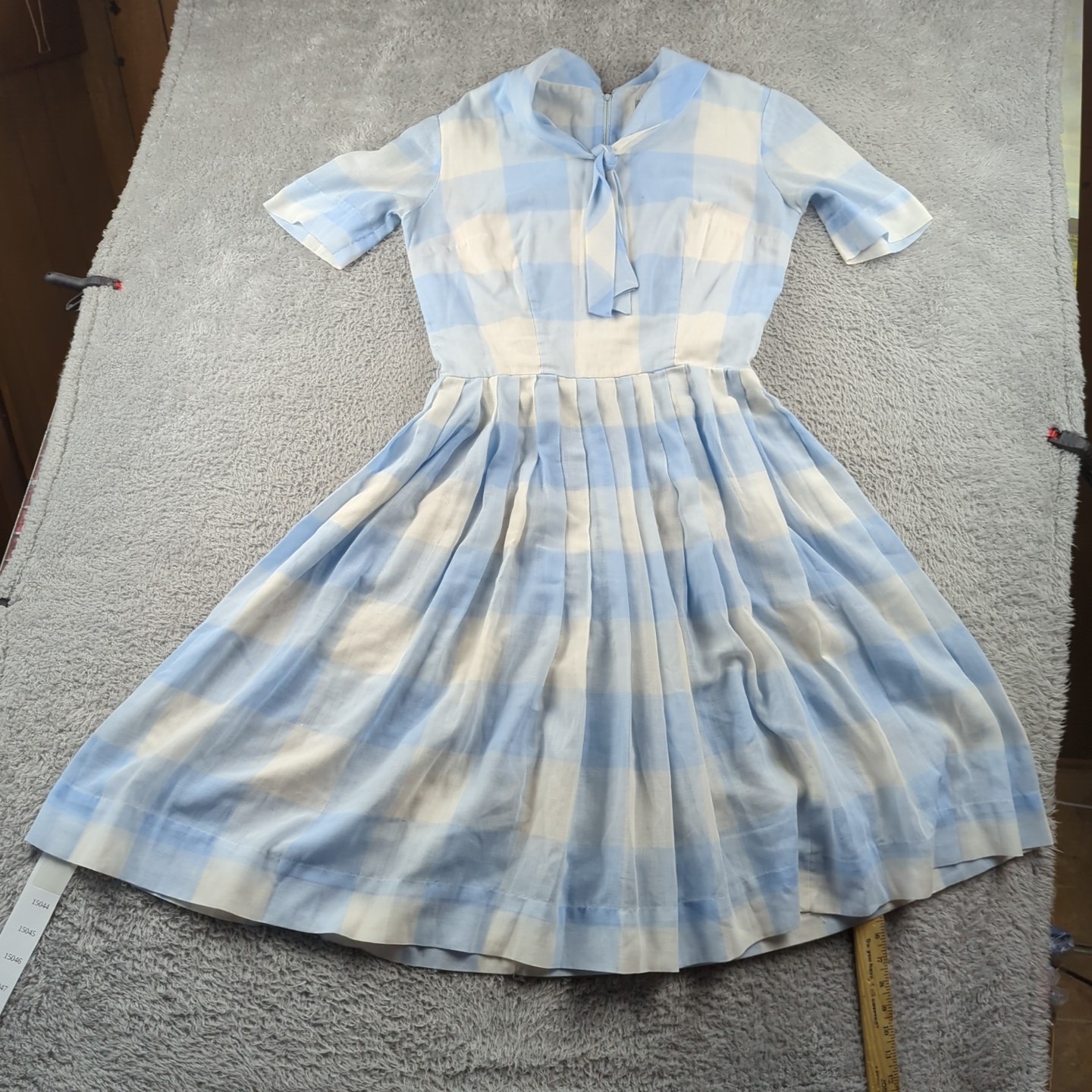 Vintage Jeanne Durrell Dallas Dress Womens Blue White Prairie Pleated Modest
