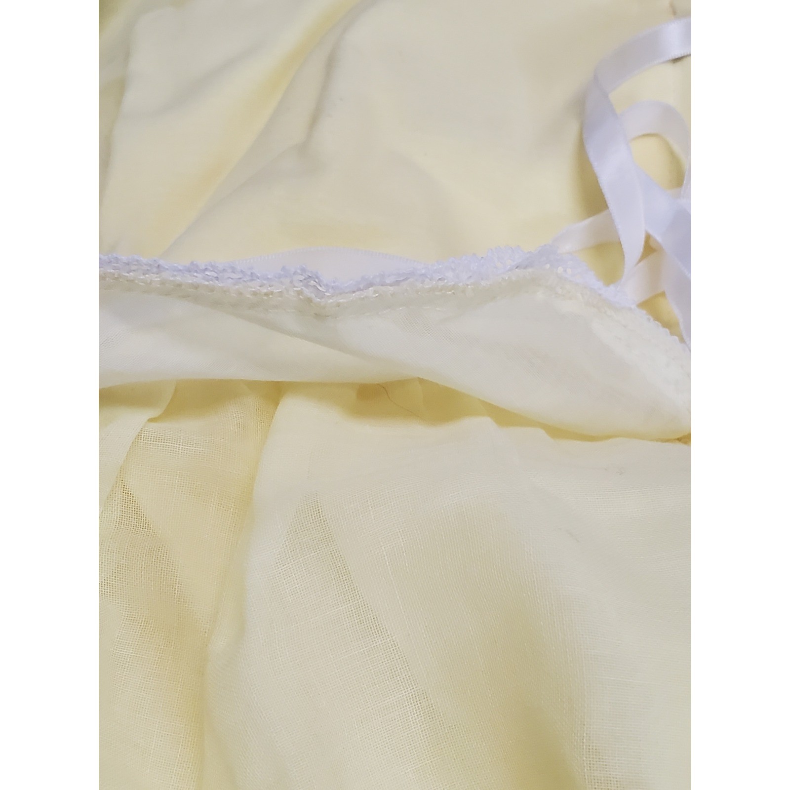 Vintage Soft Yellow White Lace Spaghetti Strap Tiered Babydoll Maxi Dress 11 XS