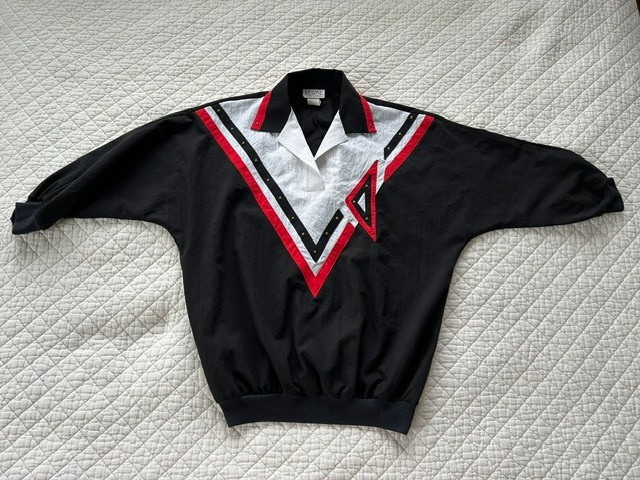 Vintage 80s 90s Regal USA Made Blouse Shirt Womens M Black Red Color Block