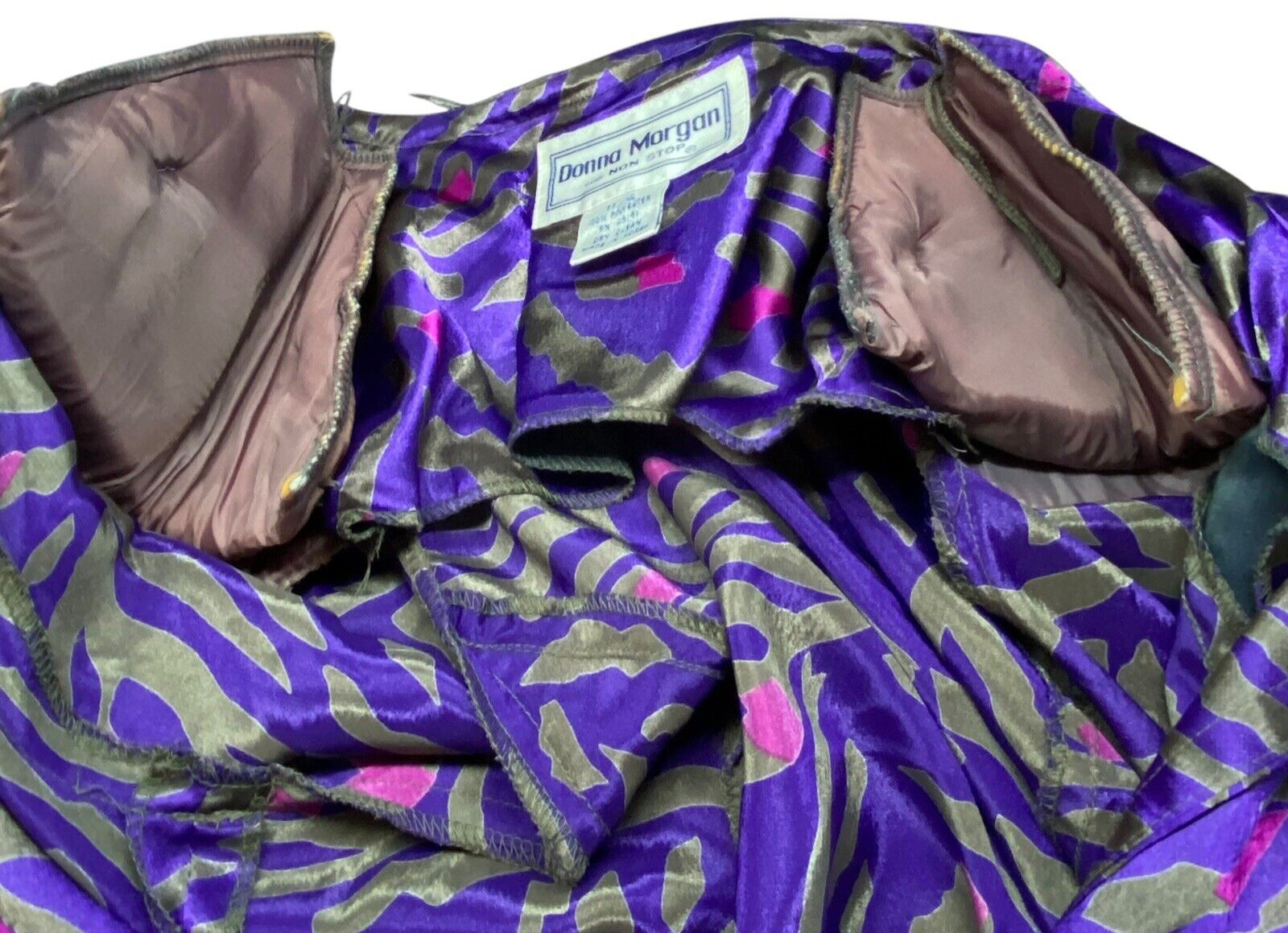 Vtg DONNA MORGAN Women Blazer Skirt Set Sz 11/12 Purple Green Event Party 72-6