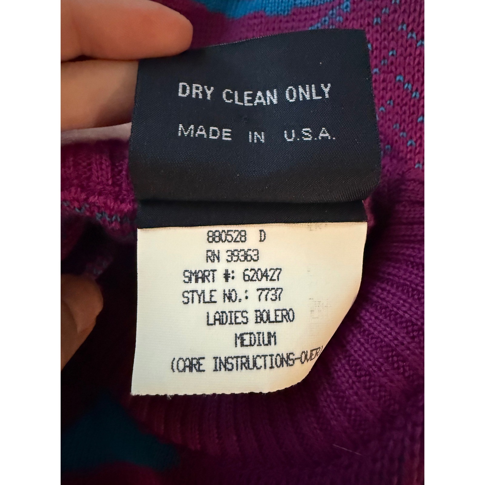 VTG Demetre Wool Sweater Magenta Turquoise Wave Knit Made in USA Ladies Medium