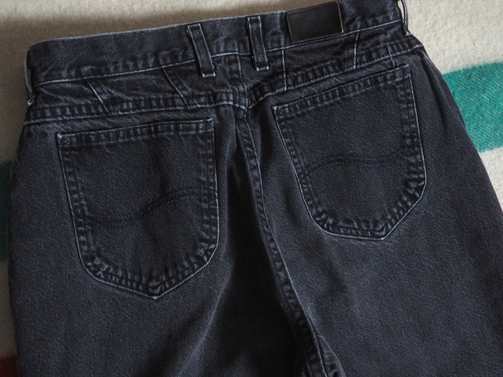 VTG 90s Lee Faded Black High Waist Taper Mom 30×27 USA Denim Jeans Pants Womens
