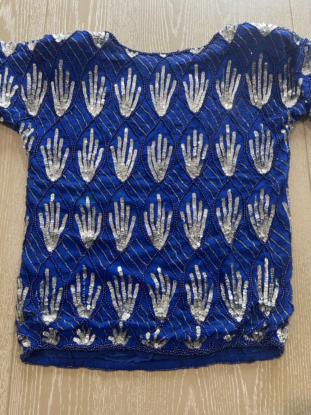 Vintage Dominique Silk Top With Skirt Blue Size Large, Sequins, No Tag On Skirt