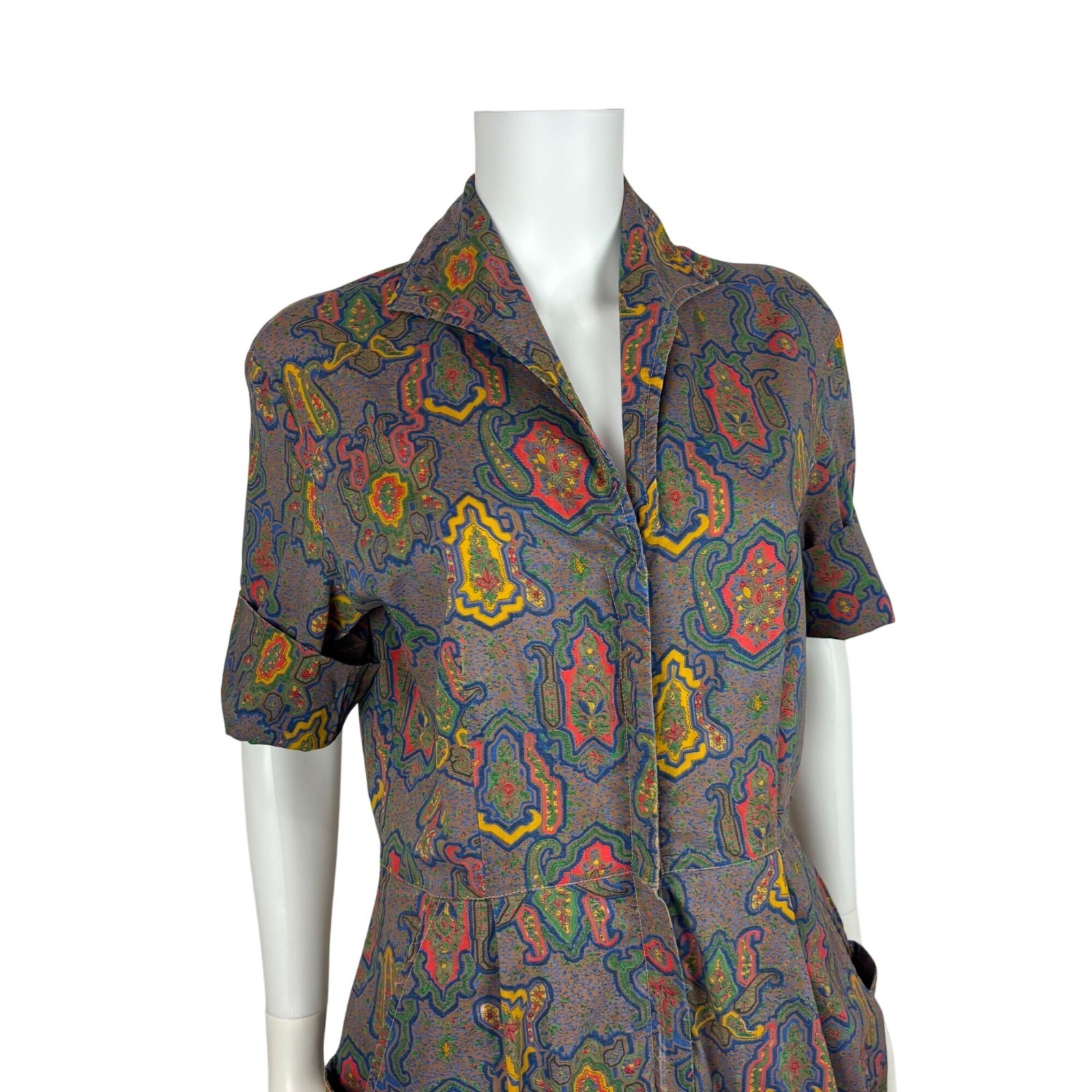 Vintage 50s Jumpsuit Womens L AS IS Multicolored Pattern Cotton Zip Up Casual