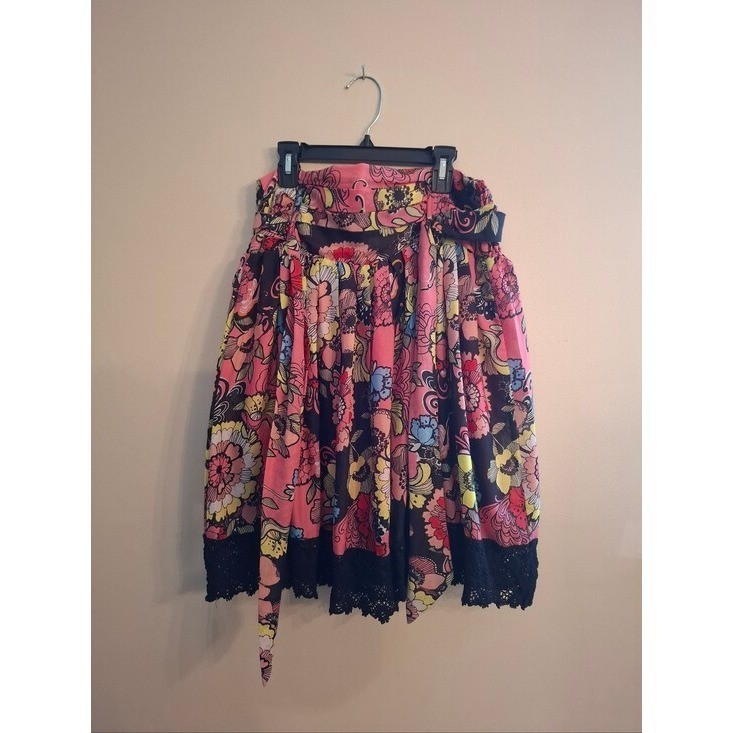 Vintage Whimsigoth Fairy Y2K Goth Maximalist Ruffle Boho Lace Trim Midi Skirt M