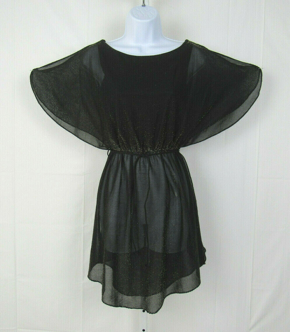 VTG 1960s MARA J JRS OF CALIFORNIA BLACK SPARKLE DRESS / BEACH COVER SPLIT ARMS