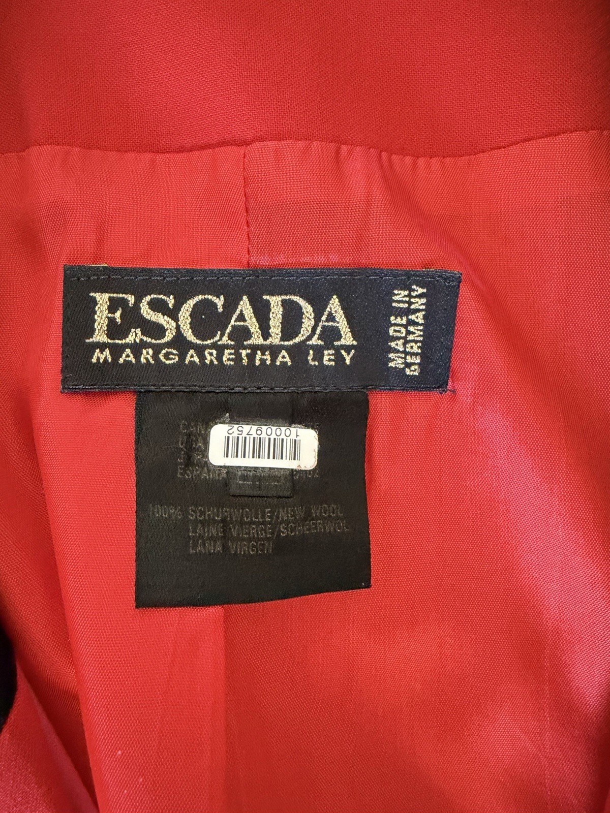 Vintage Escada Margaretha Ley Red Virgin Wool Tuxedo Blazer Dress EU 44