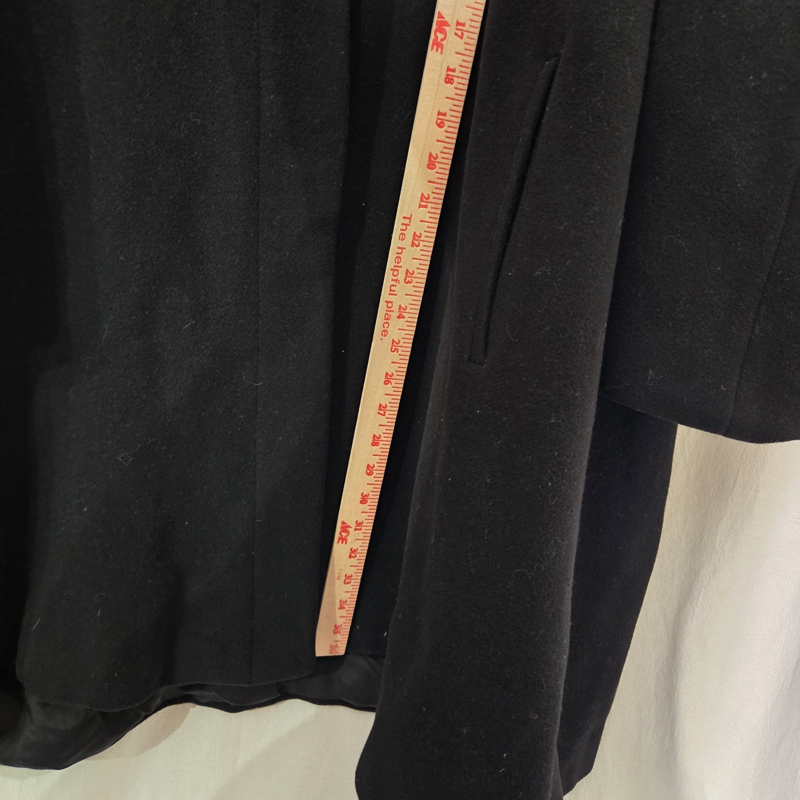 Vintage Emporio Armani Italy Womens 44 Swing Coat Virgin Black Wool Satin Lined