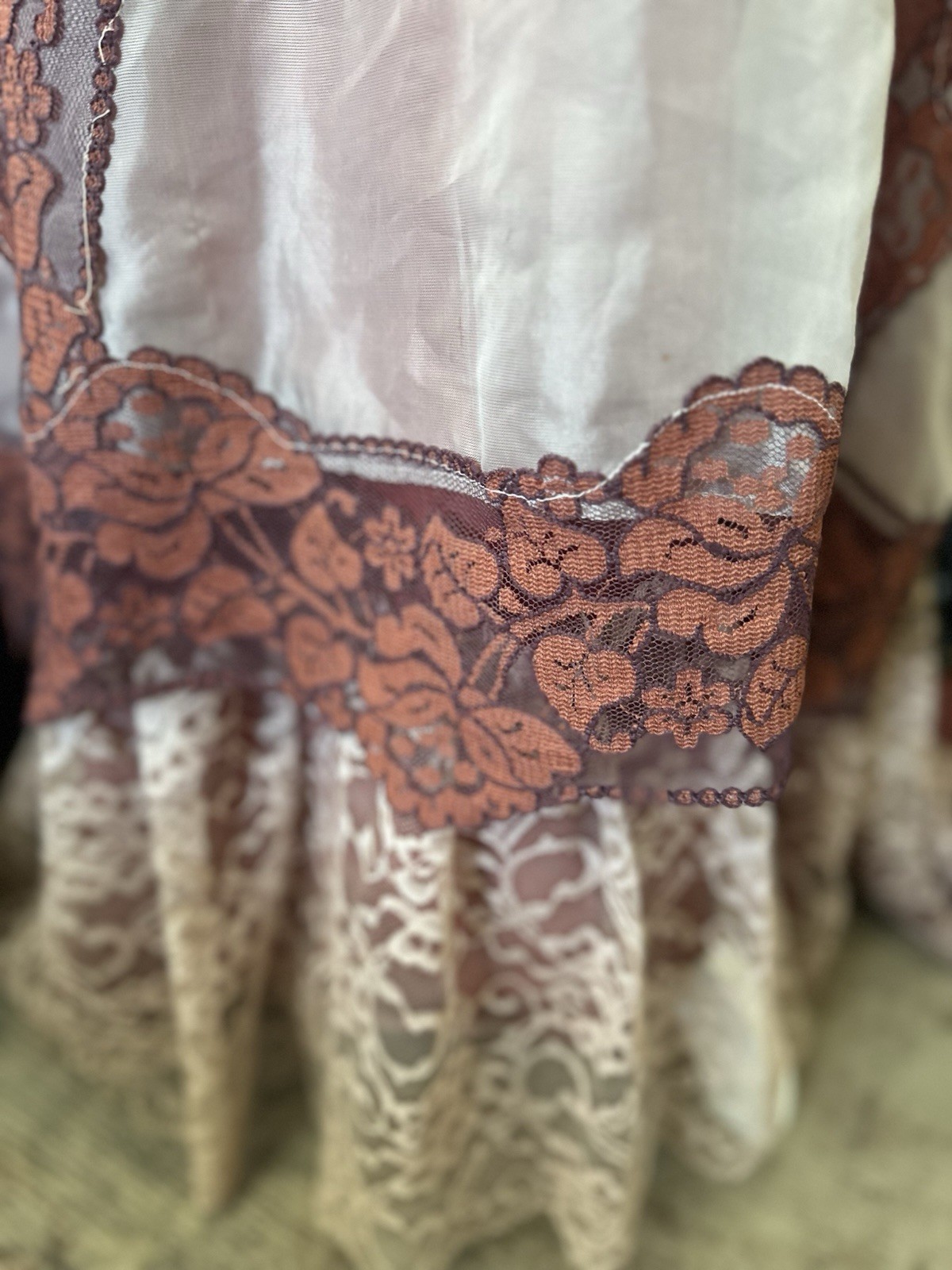 Vintage Union Tag Lace Gown With Beaded Details And Bustled Train