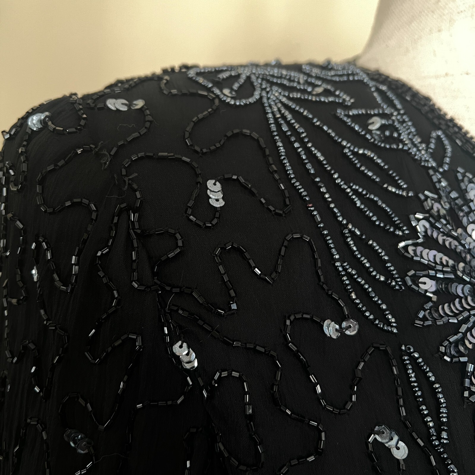 Vintage Brilliante by JA Black Silk Beaded Blouse Formal Embellished Jacket sz M