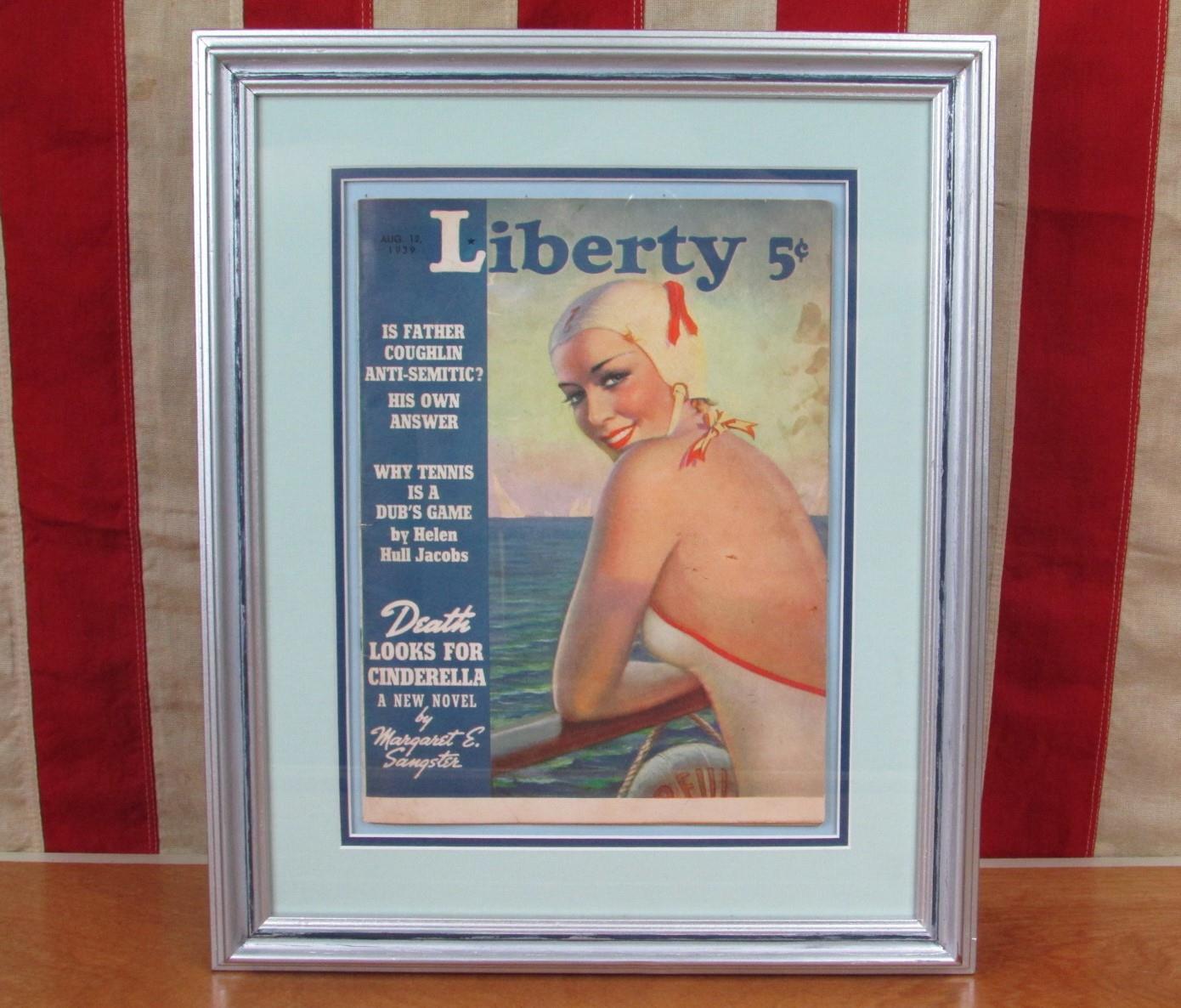 Vintage 1960s Ocean Mermaid Swimsuit NOS w/Liberty Magazine Framed Beach Pennant