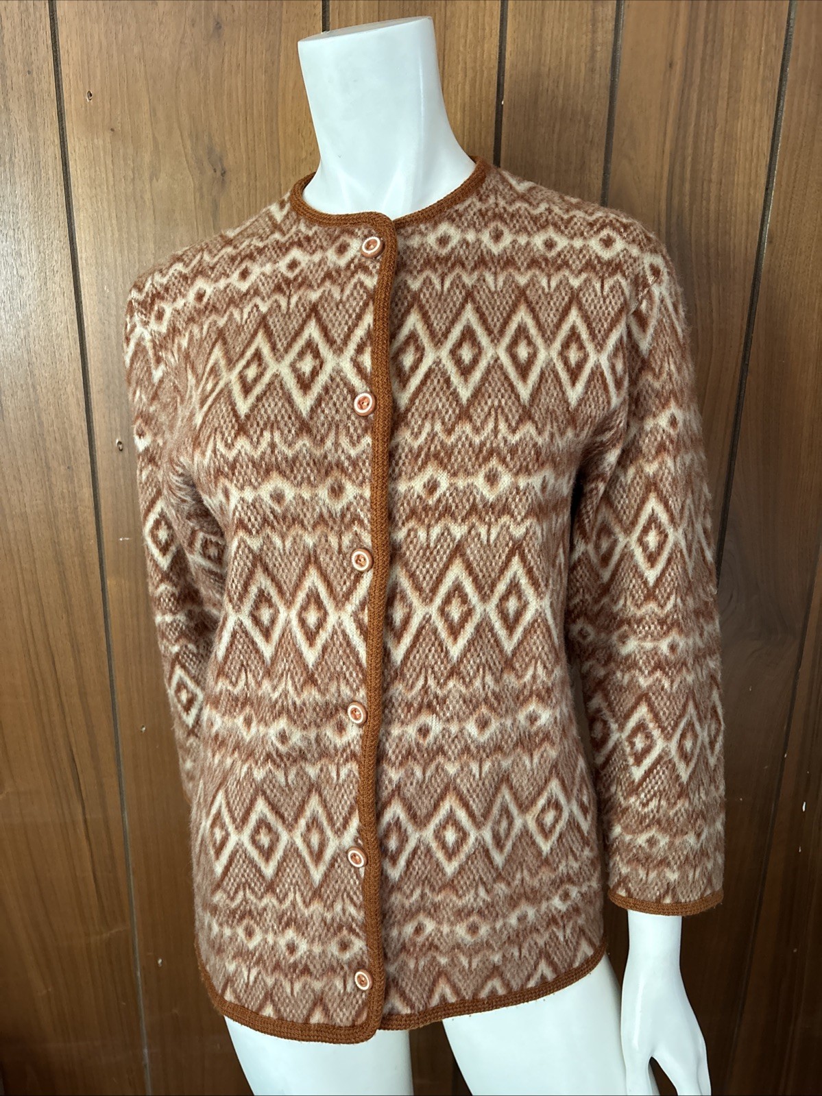 Vintage 1950s My Fair Lady Mohair Blend Cardigan Sweater Granny Diamonds