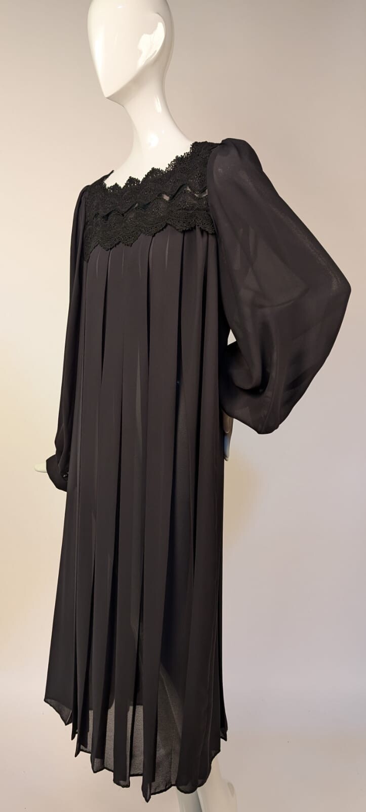 VINTAGE 1980’S OVERSIZED SHEER BLACK DRESS W FULL SLEEVES + NIEMAN MARCUS LABEL