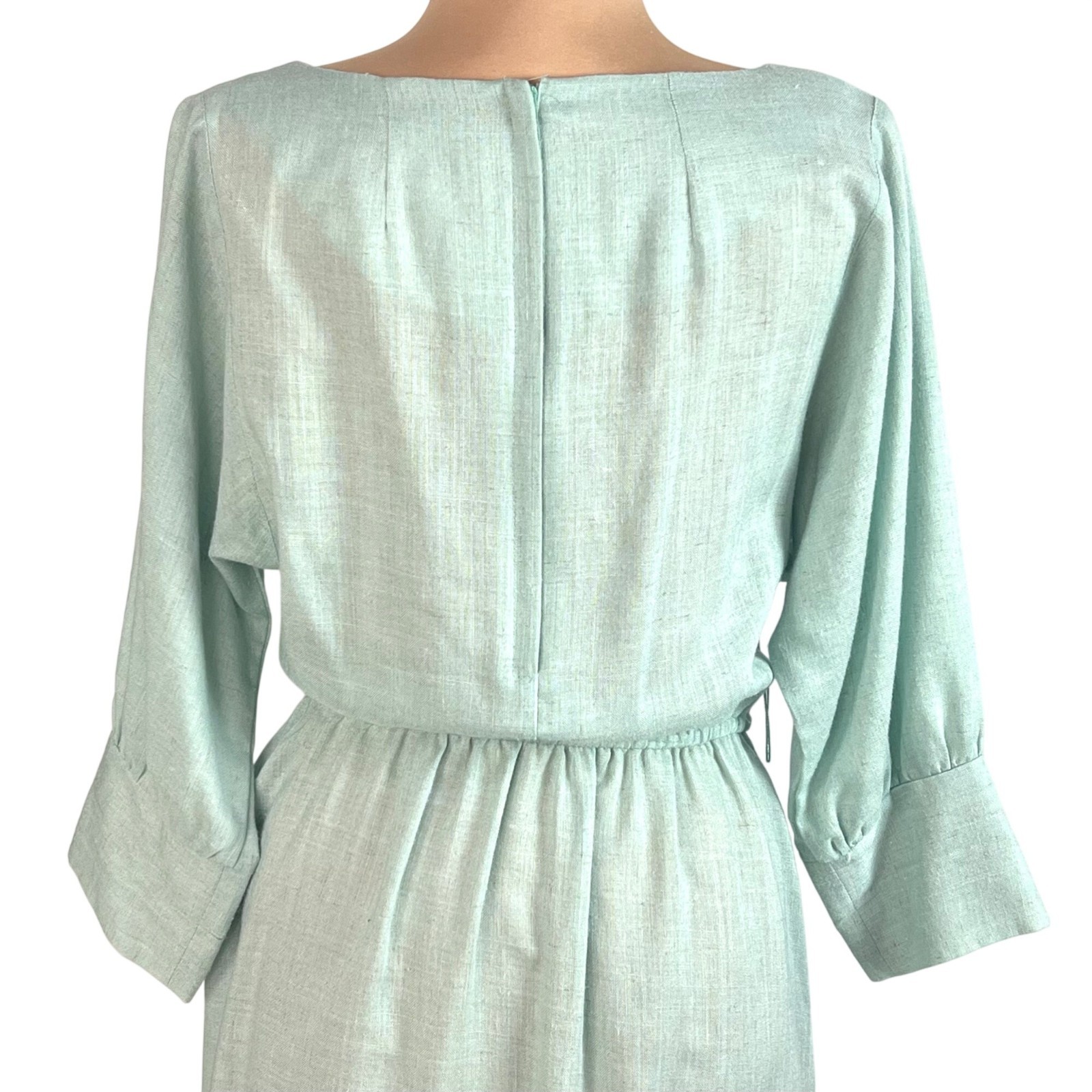Vtg Brenner Petites Cottagecore Mint Green Pleated Lace Bodice Dress M Granny