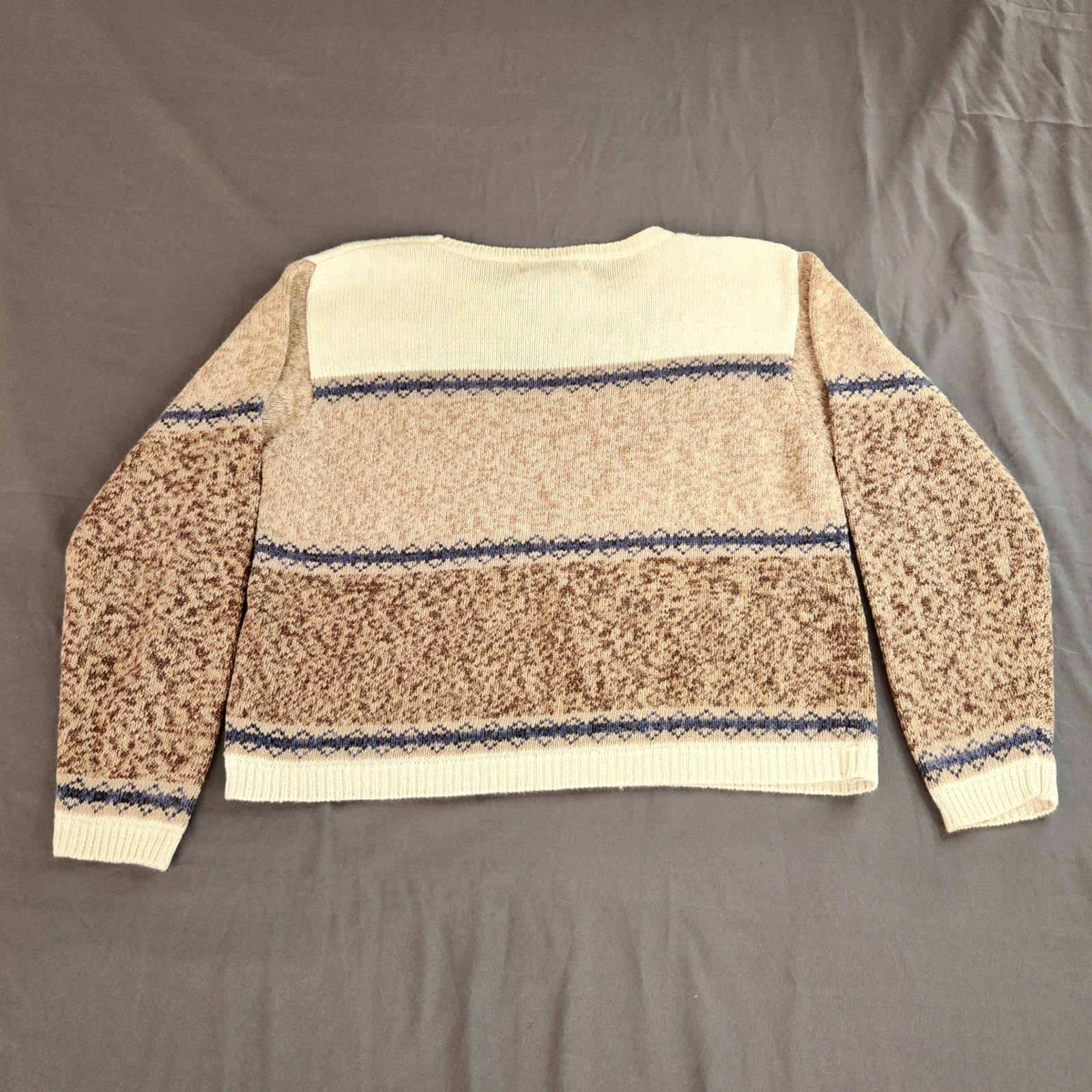 Vintage Milano Design Group Womens Crewneck Sweater Cream, Brown & Navy Size Med