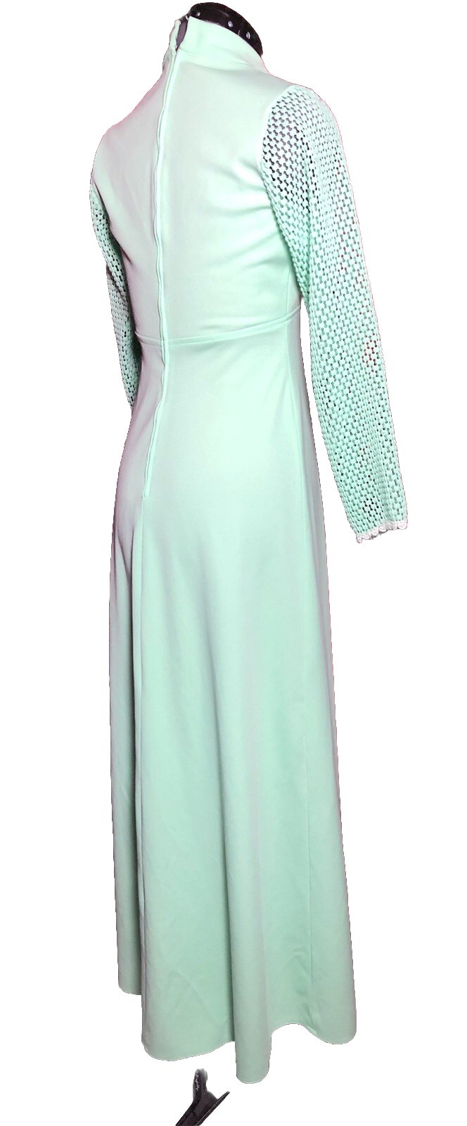 Vtg 70s Maxi Dress Mint Green Empire Waist Mod Gown Small 34-28-44