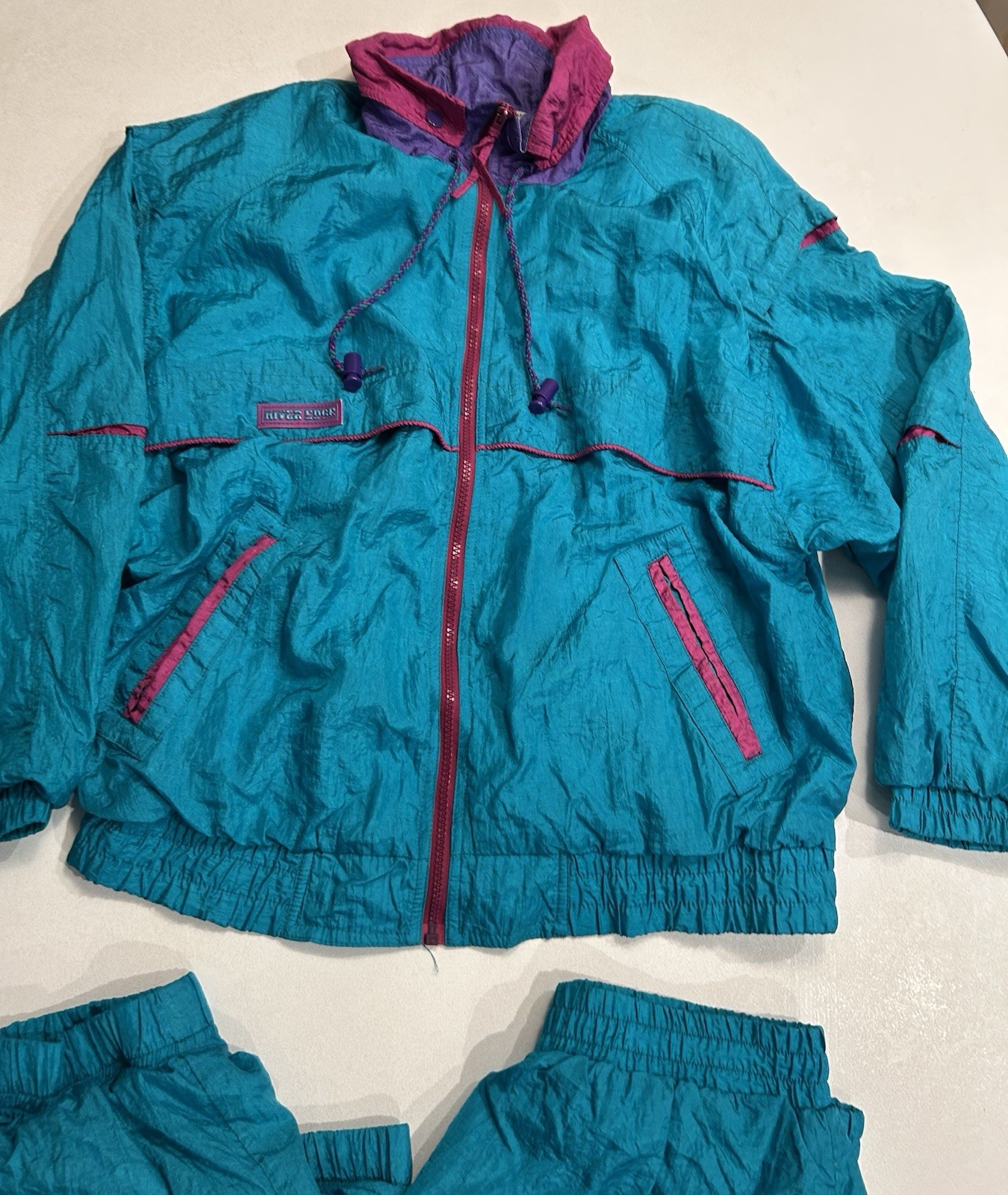 Vintage 80s R.E. Sport Rivers Edge Warm Up Track Suit Fits L Shoulder Pads