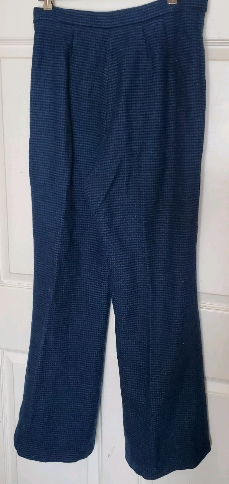 Vintage 50s Black Blue Wool Hounds Tooth Check Pant Suit B44 Waist 30 ***