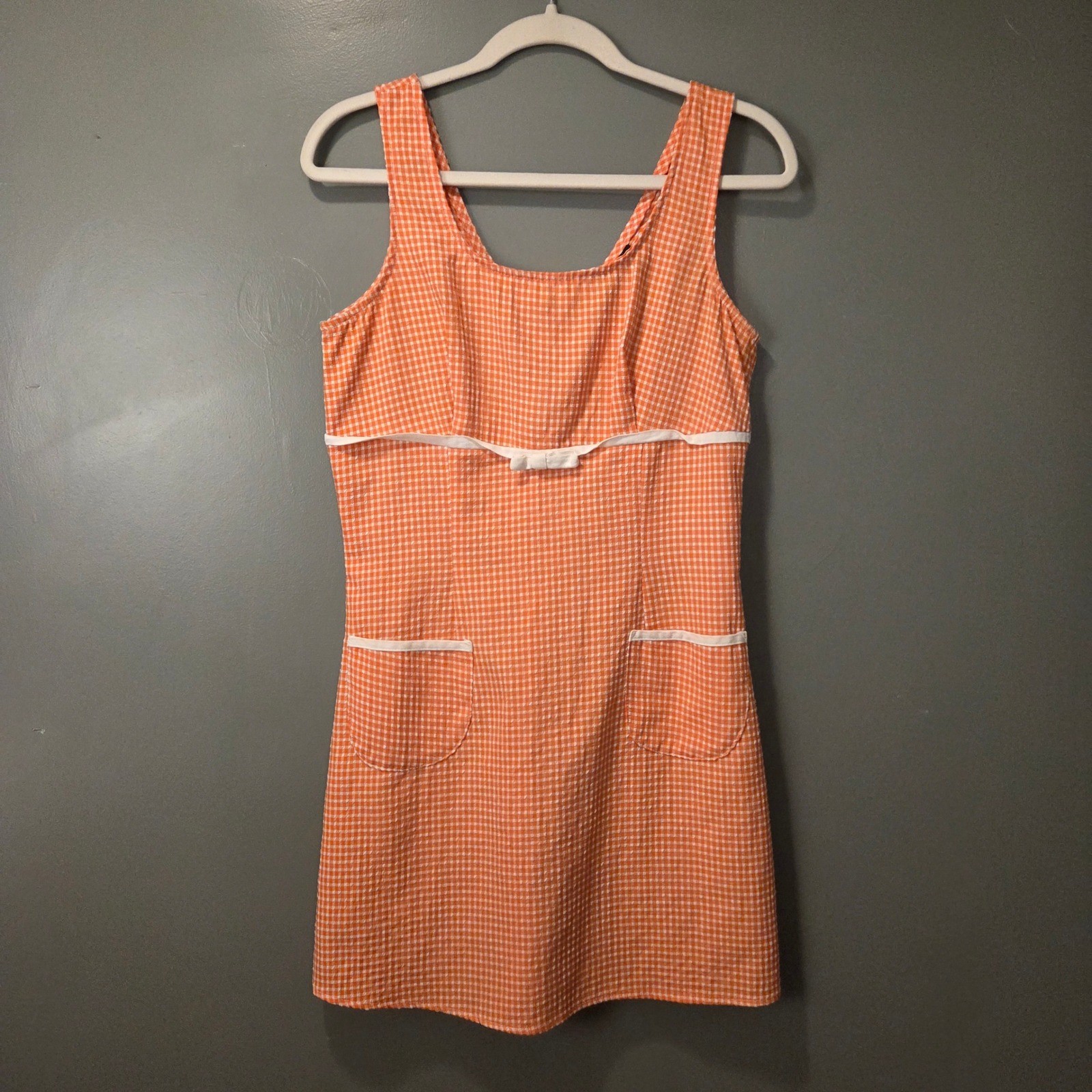 Vintage IZ California Gingham Sleeveless Mini Dress Juniors Size 9 Orange White