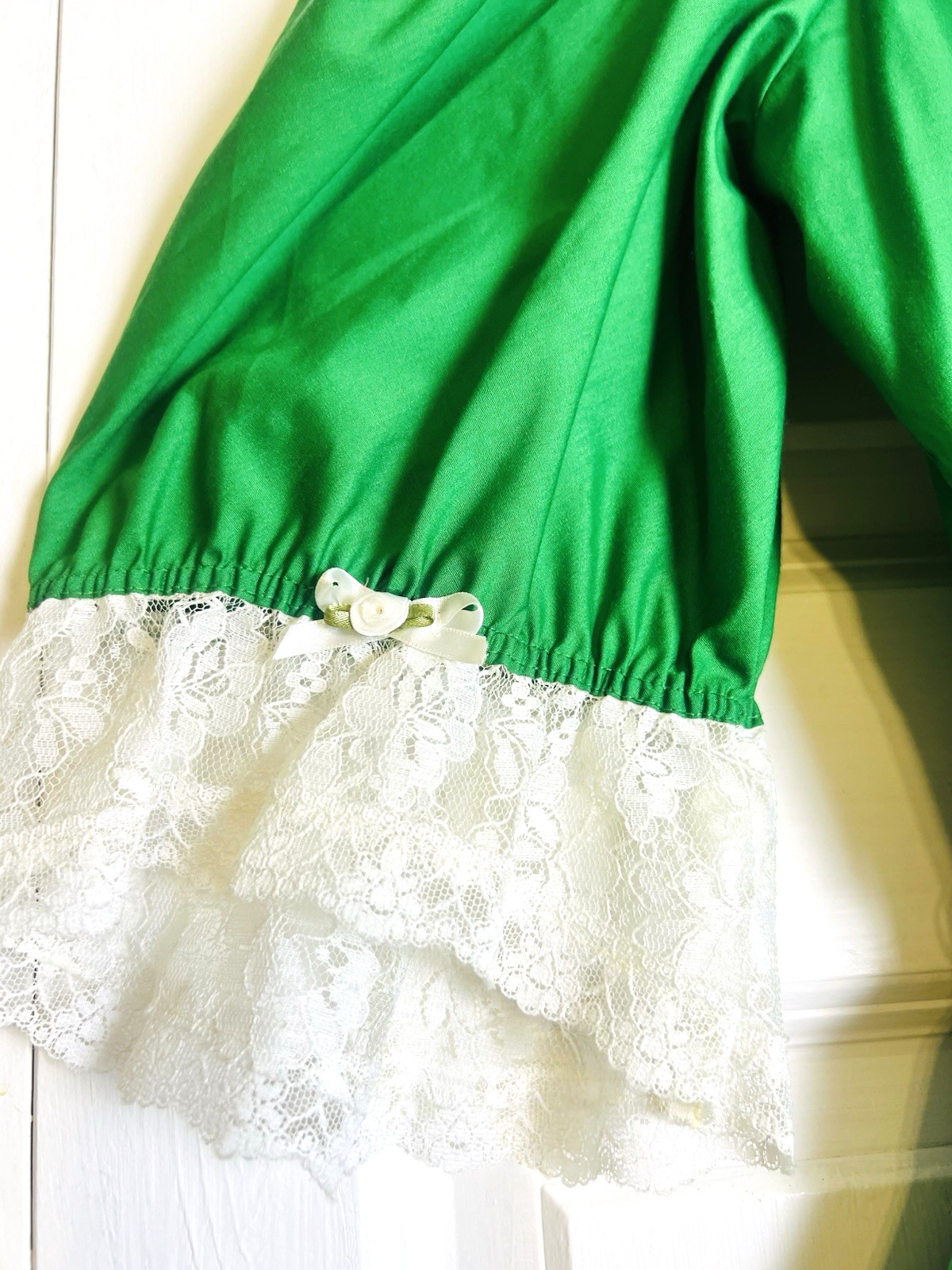 Vtg Partners Please Green White Lace Trim Flare Swing Square Dance Dress Size 12
