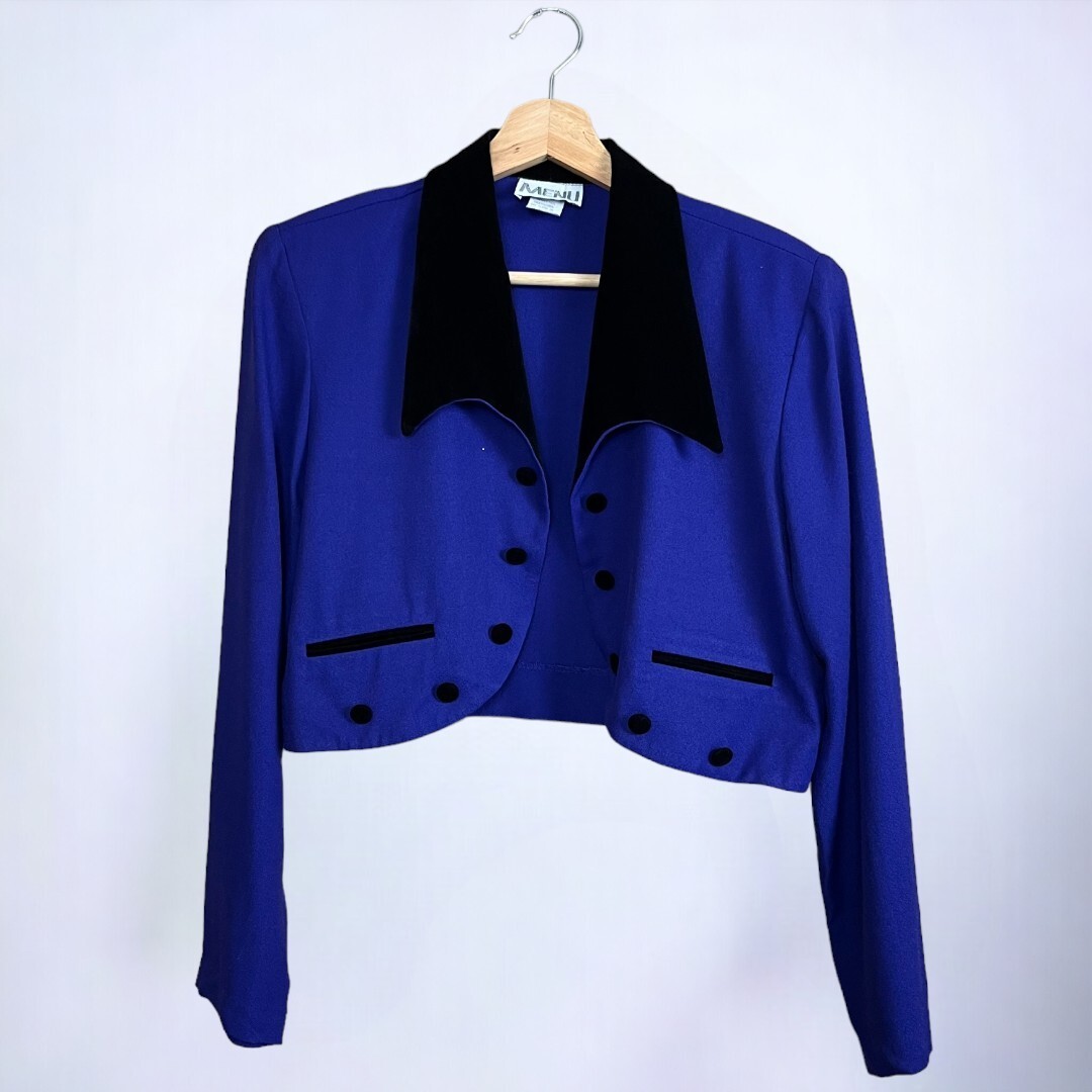 NWT Vintage 80s 90s MENU Cropped Purple Tailored Collared Jacket Petite 10
