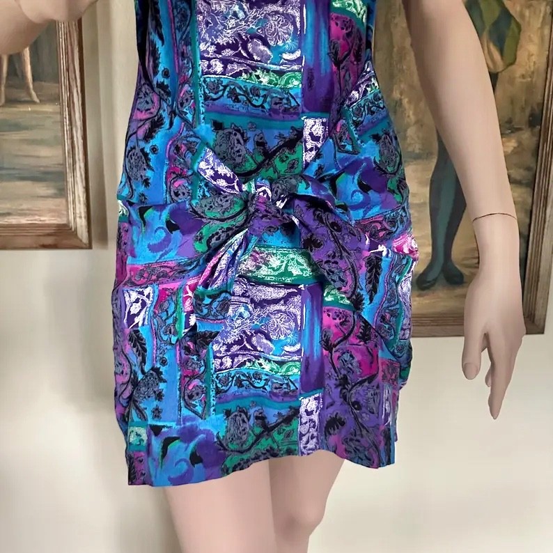 Vintage 80s Hawaiian Sarong Dress Knapp Studio Tiki Vacay Mini Sundress M