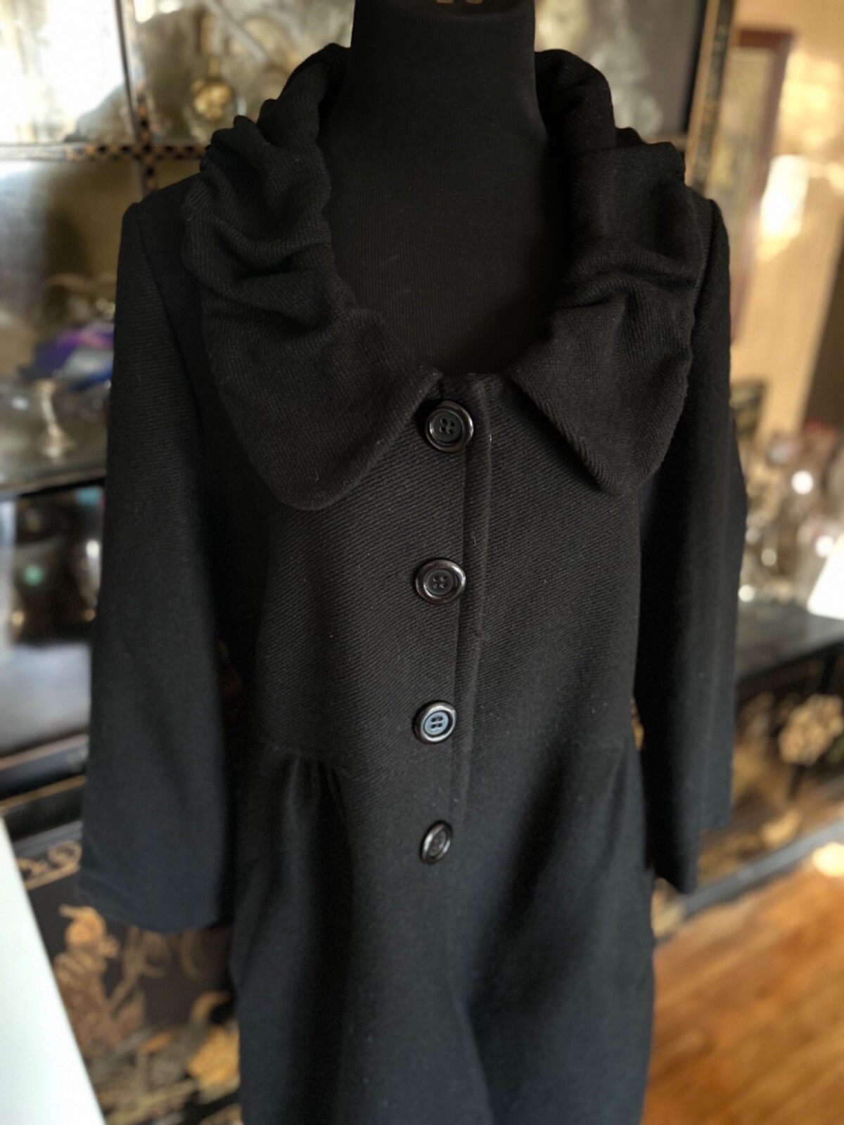 Y2K Victorian Style Black Wool Coat Ruffle Collar Dark Romantic Gothic Eu Sz 48