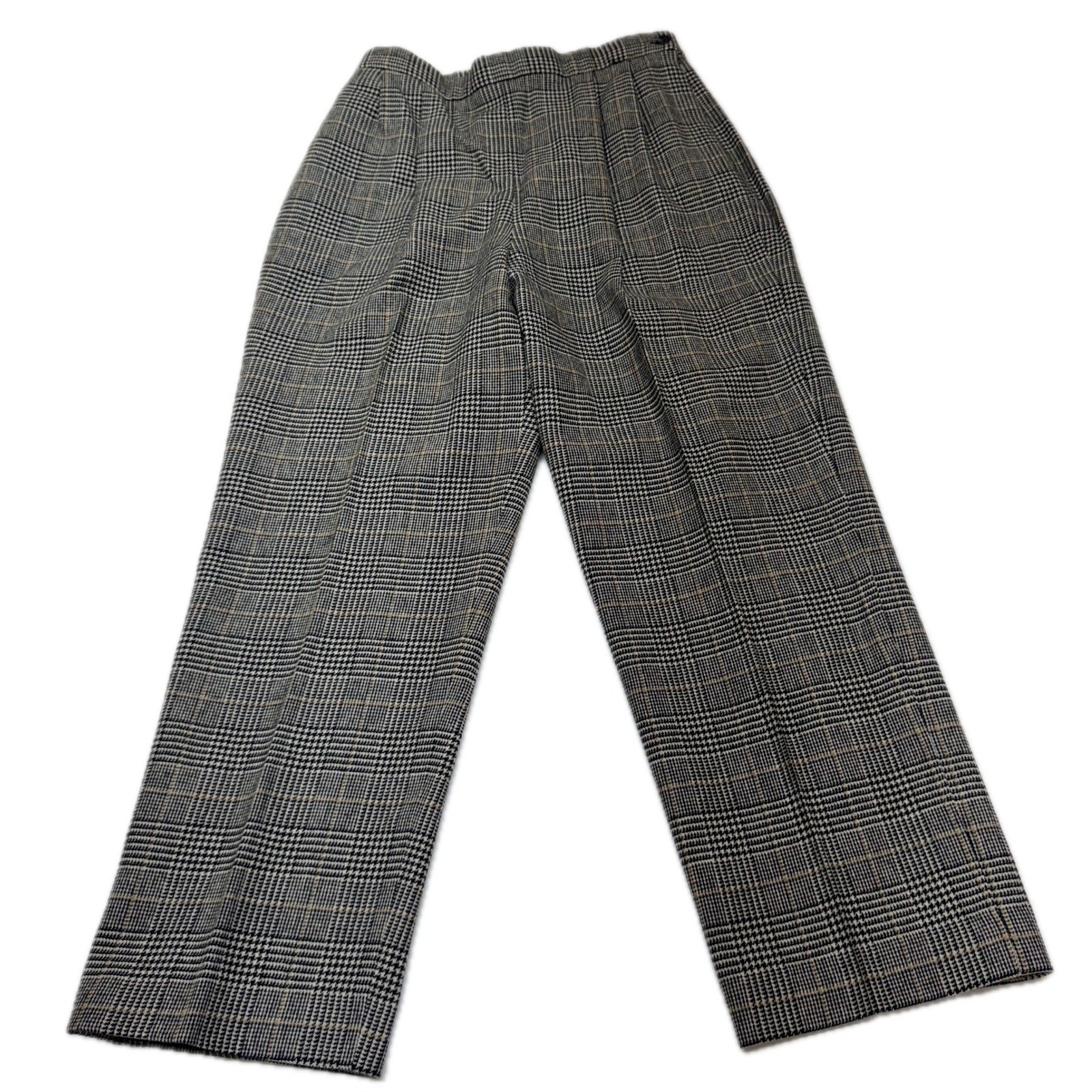 Vintage Glen Plaid Wool Trousers Women 14 Gray Dark Academia Preppy Office