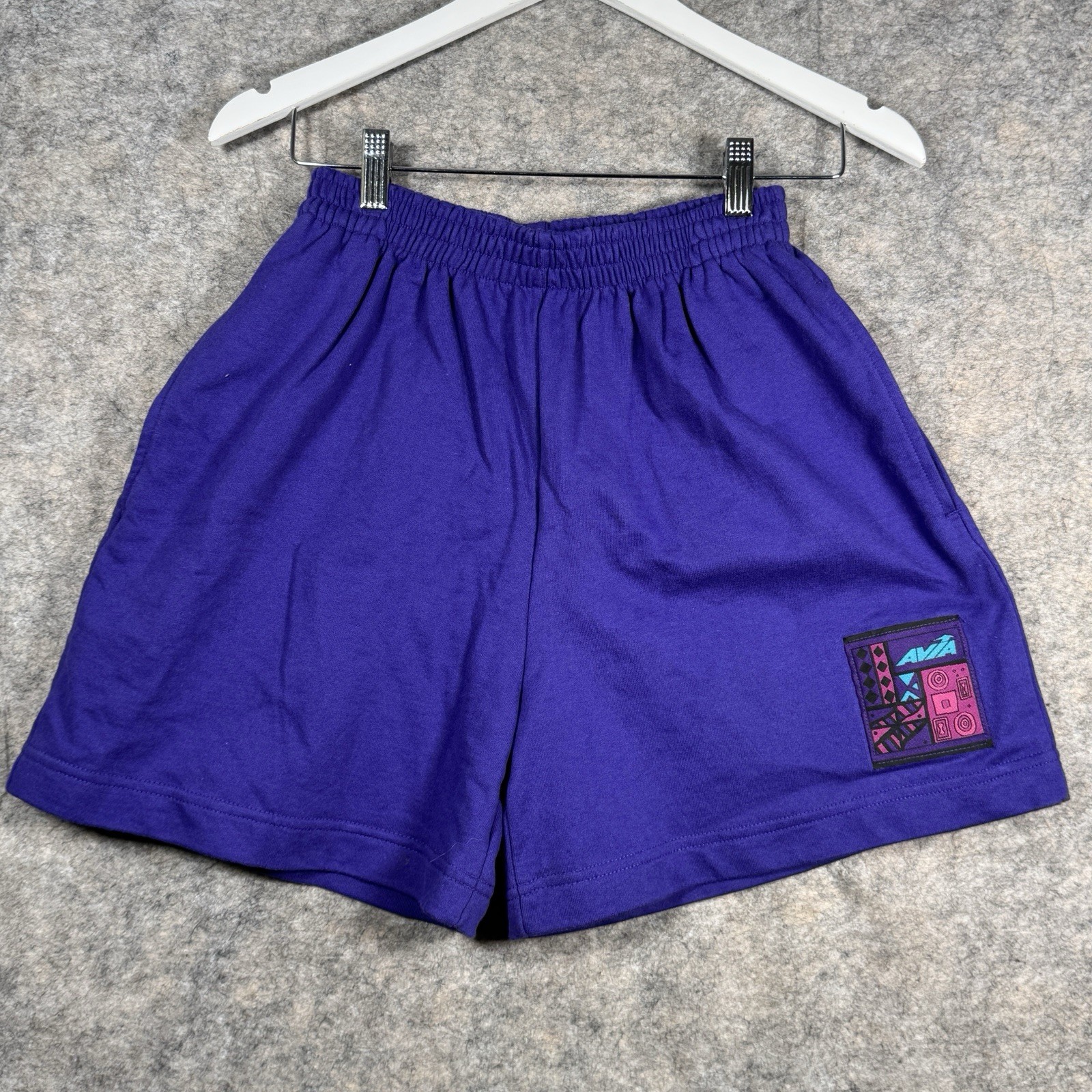 Vintage 90s Womens Avia Purple Sweat Shorts Size M 24×16 Pattern Elastic Waist