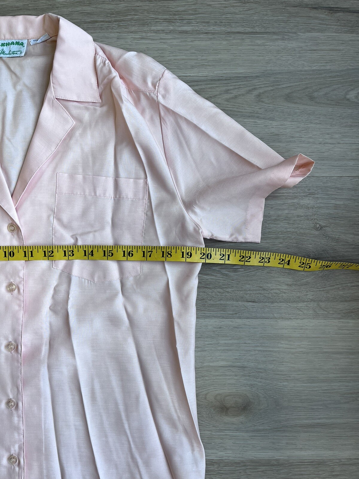 Vintage 70s Silkhana Lady Manhattan Pink Button Up Short Sleeve Blouse / Shirt P