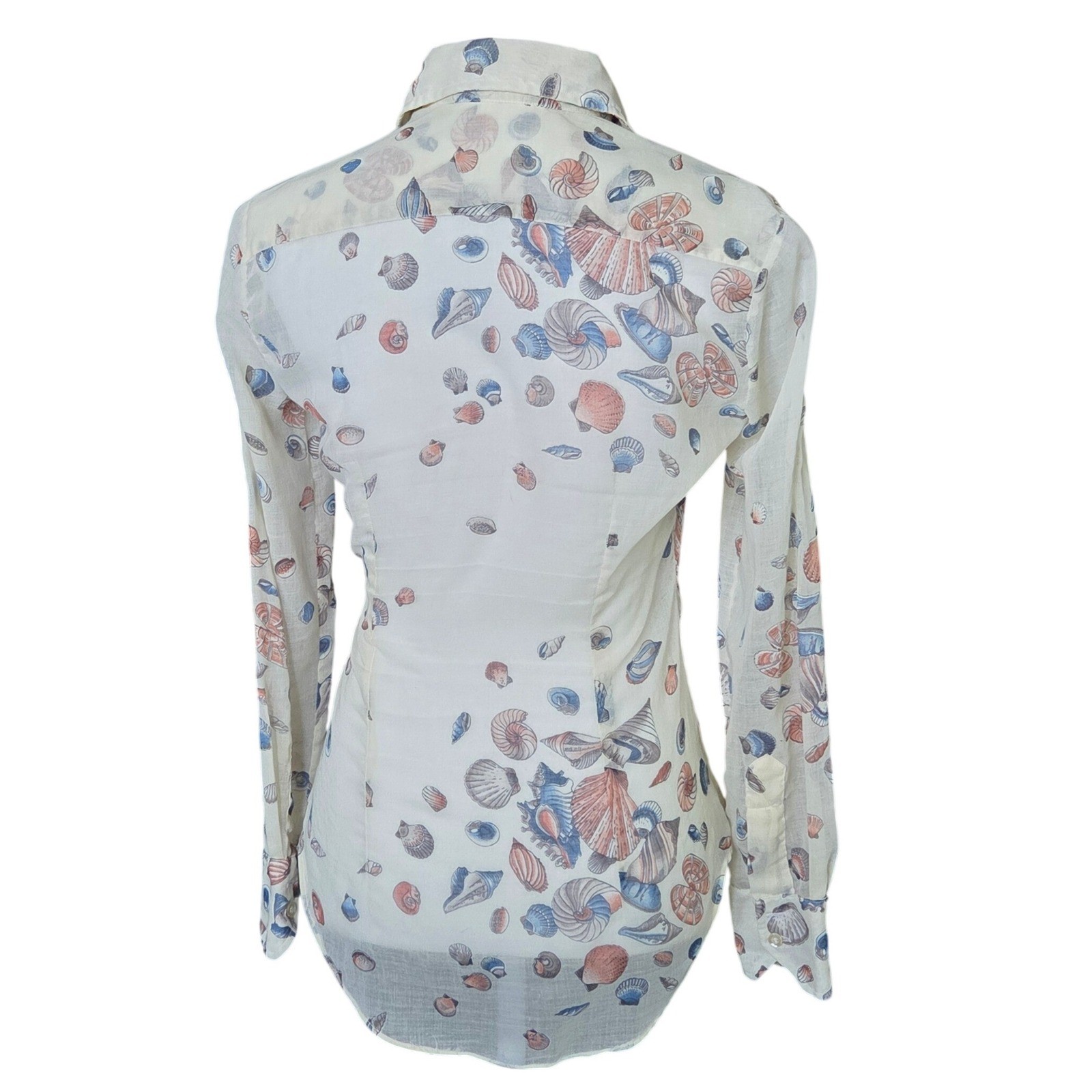 Vintage Harbinger Ltd Seashell Print Button Down Top Cream Coastal Nautical 10