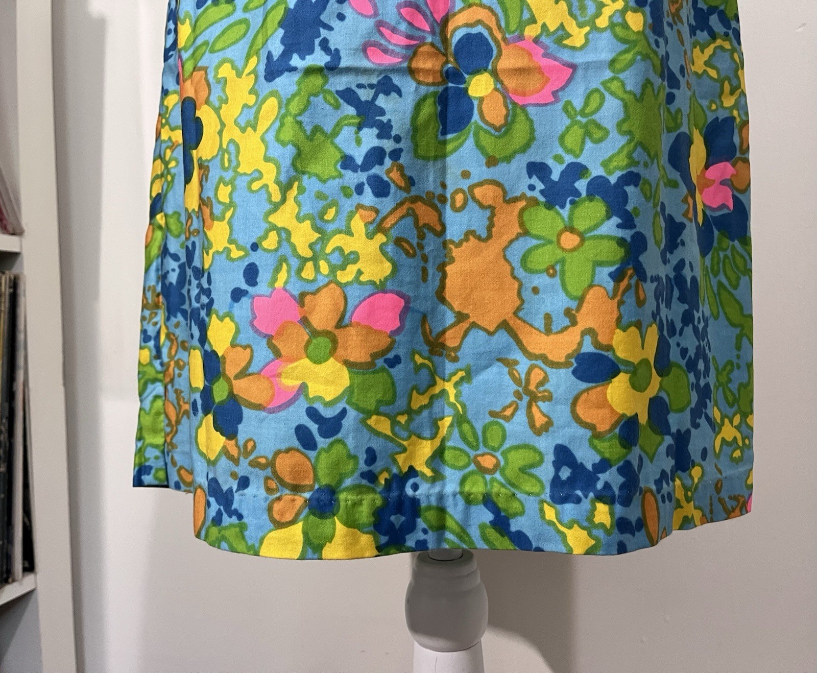 Vintage 70s Sears Floral Shift Dress Blue Mod Psychedelic Hippie Mini Women’s S