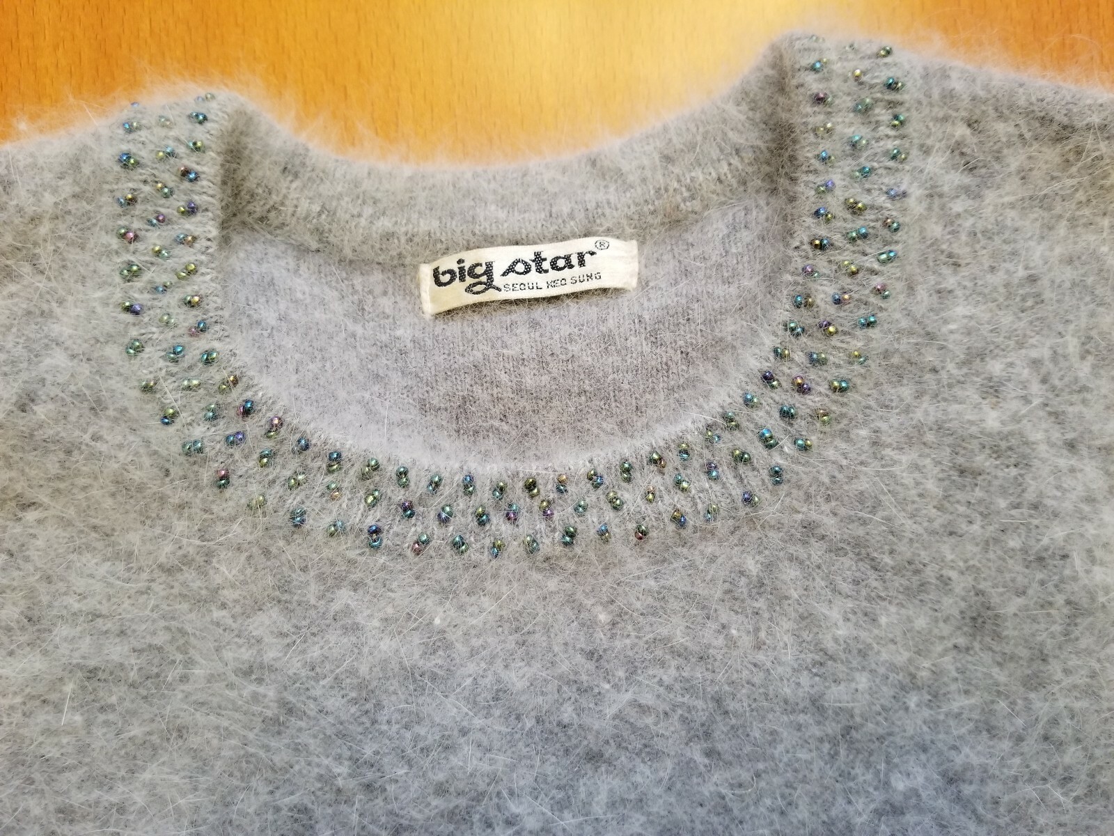 Big Star Angora Round Neck Sweater Vintage Beading Size Small