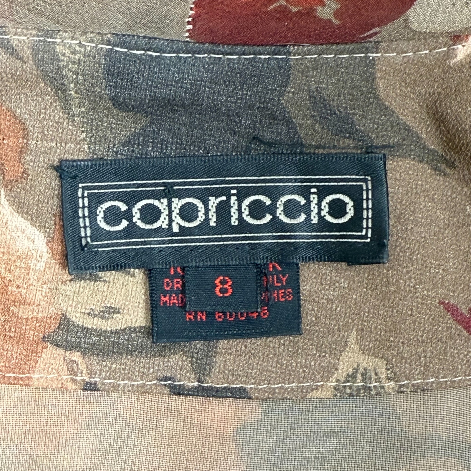 Vtg Capriccio Sheer Silk Floral Blouse Women’s 8 Medium Ruffled Shirt