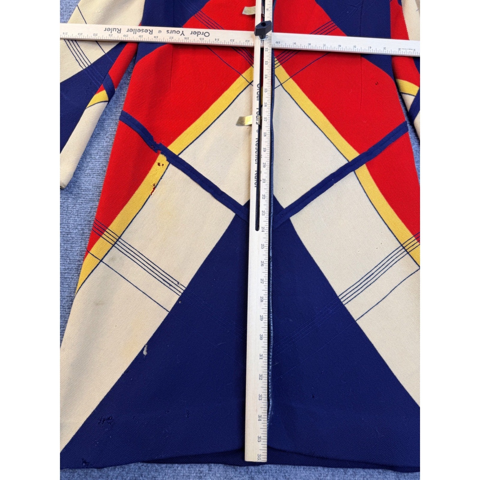 Vintage Geometric Colorblock Knit Cardigan Sweater Jacket Red Blue Yellow Small