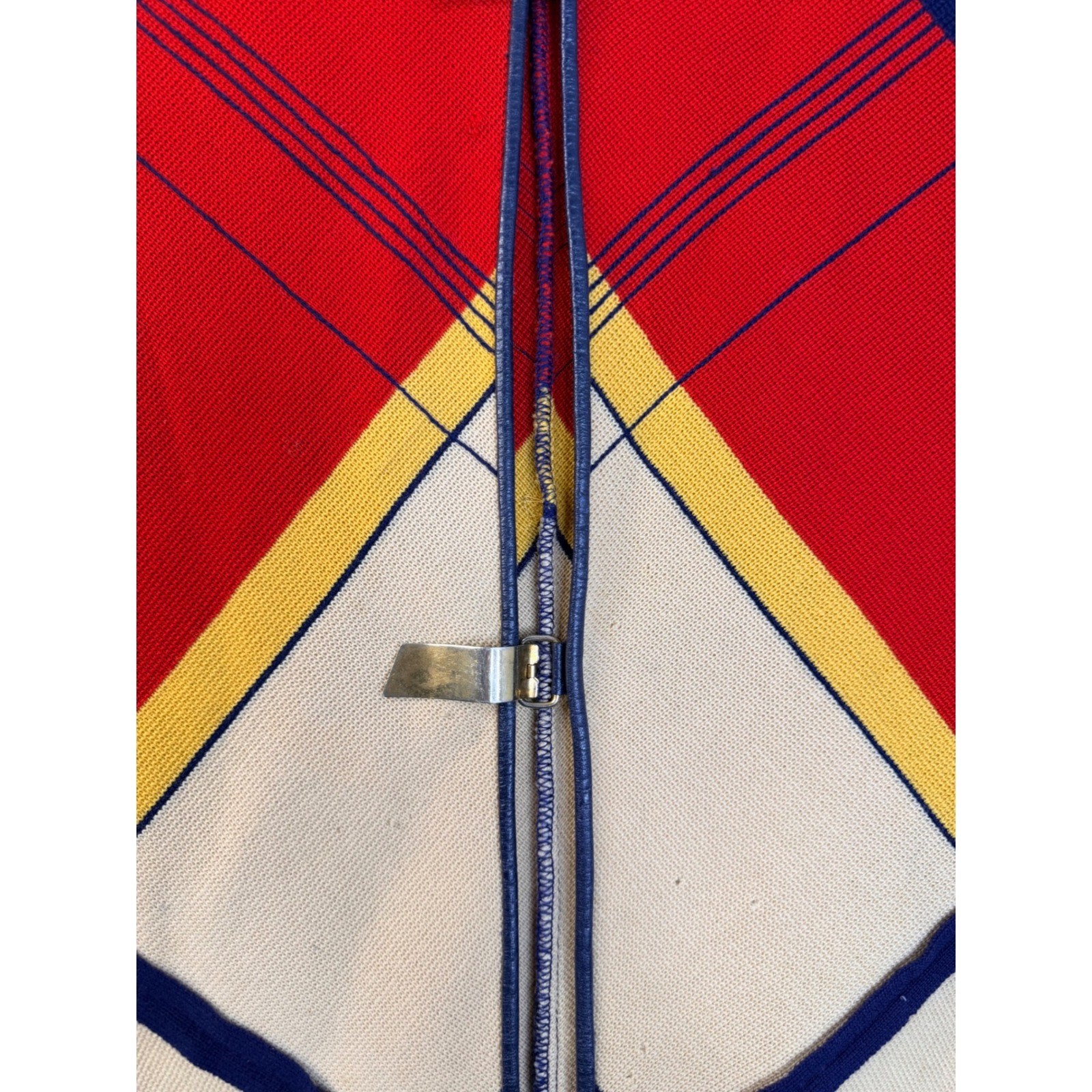 Vintage Geometric Colorblock Knit Cardigan Sweater Jacket Red Blue Yellow Small